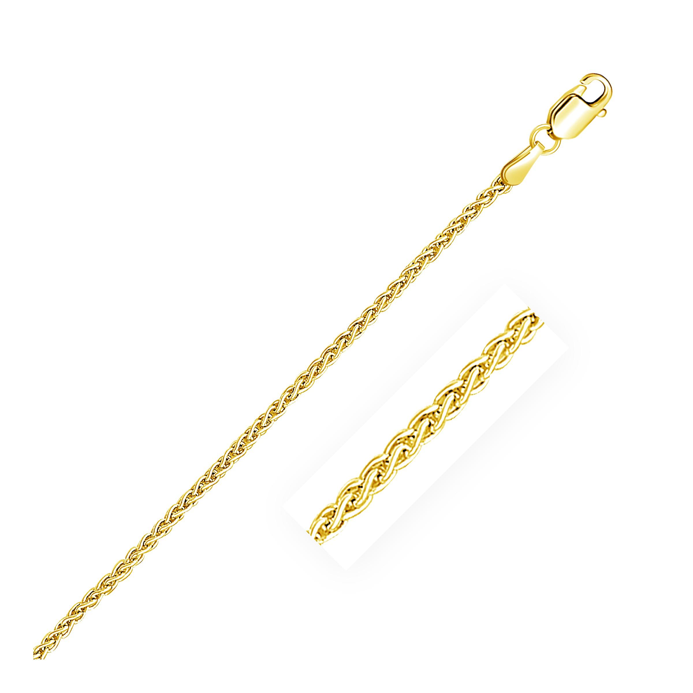 2.1mm 14k Yellow Gold Round Wheat Chain