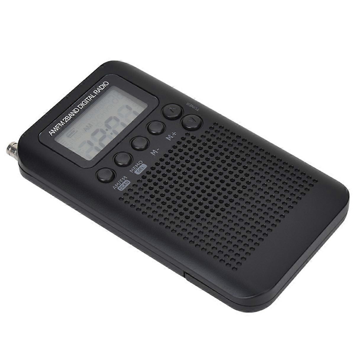 AM/FM Radio with LCD Display Pocket Handheld Radio Digital Dual Band Receiver Portable Speaker Black