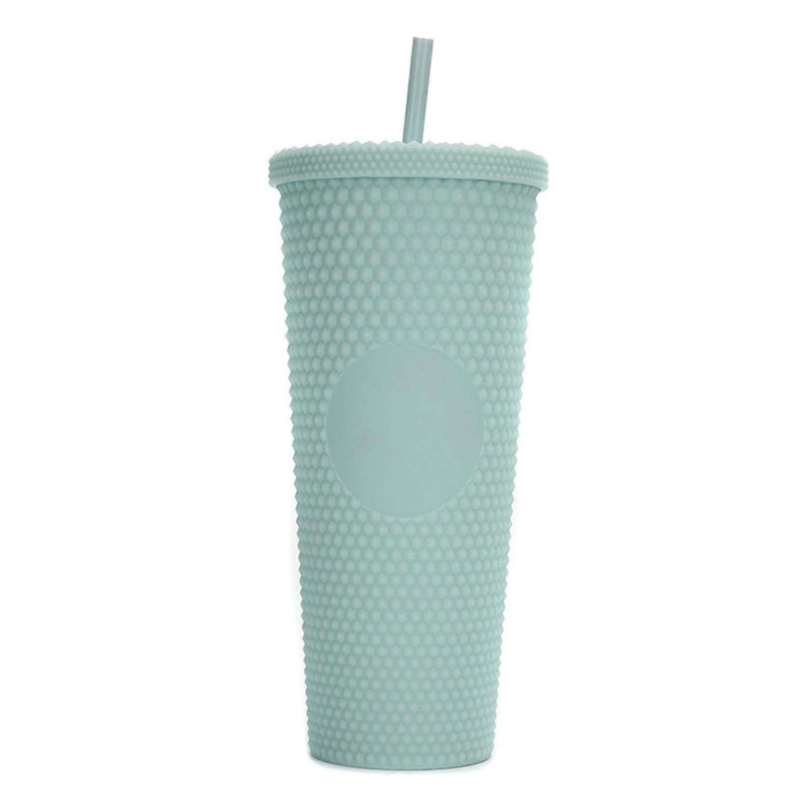 710ml/24oz Large Capacity Fully Studded Matte Reusable Plastic Water Cup with Wide Mouth, Leak-Proof Lid and Straw