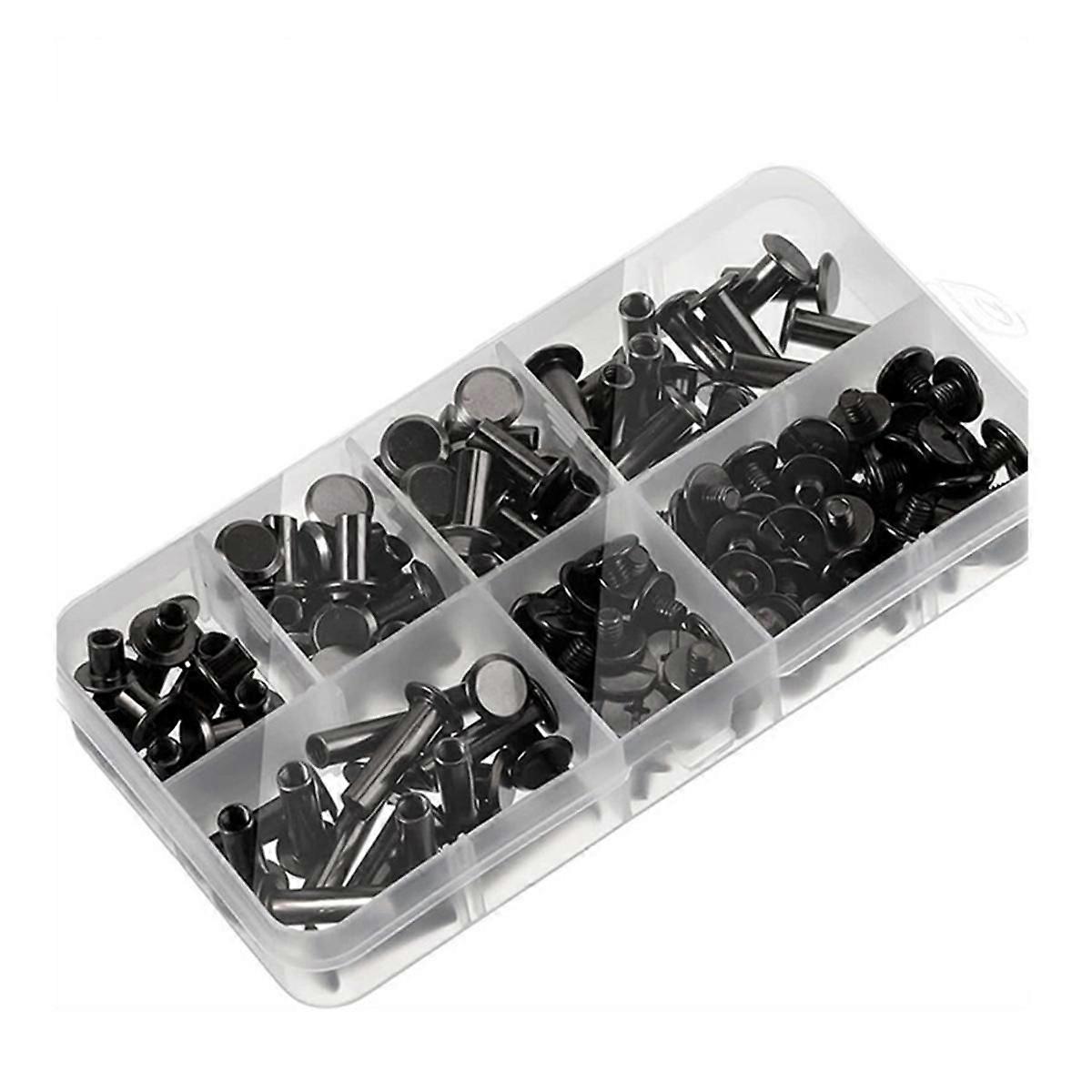 90Sets Chicago Screws Kit, 6 μεγέθη πριτσίνια βιδών βιδών Metal Chicago Binding Screws για DIY Επισκευή Leather Craft Belt Μαύρο-Γκρι