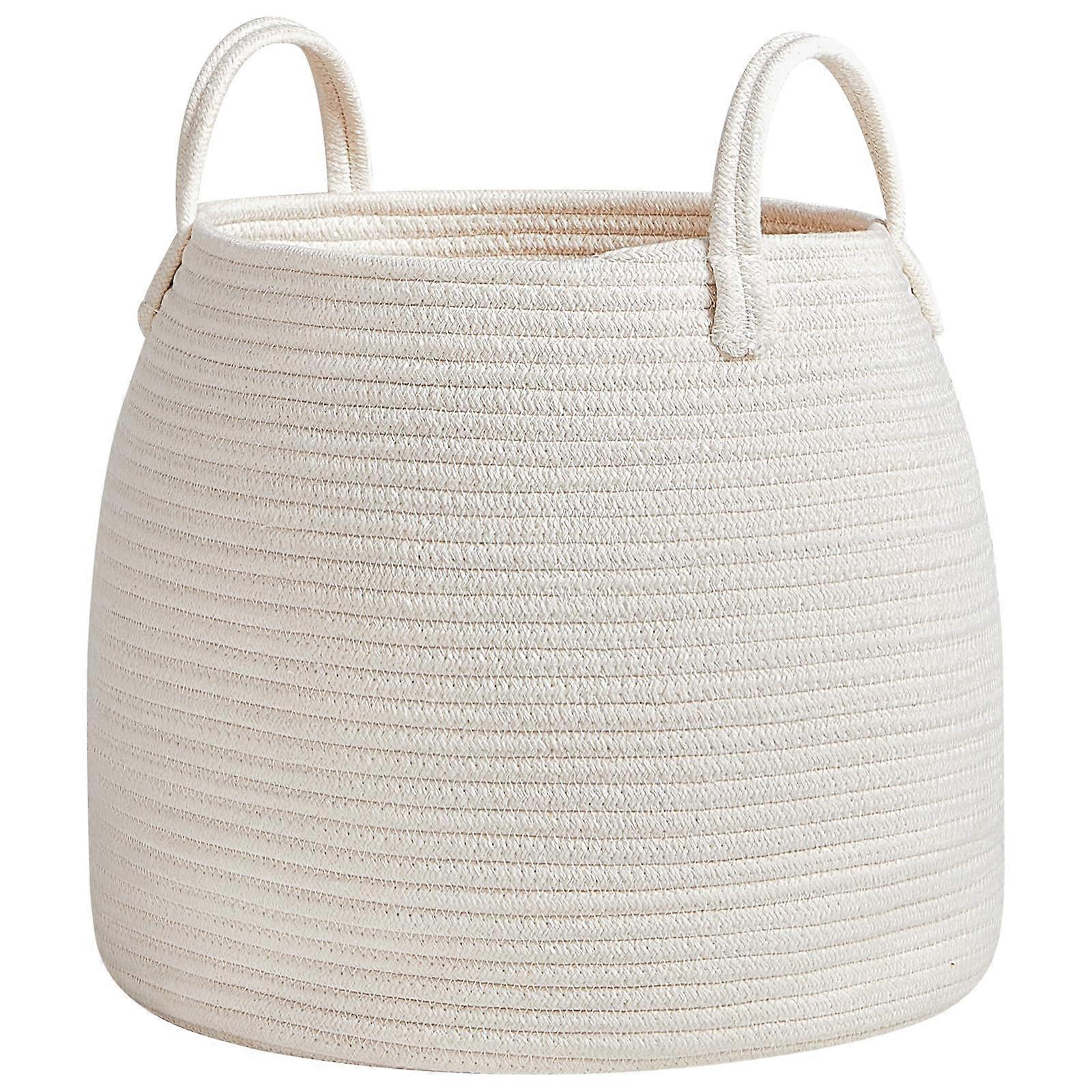 White Laundry Basket for Nursery Storage 15"x 13" Durable Fabric Organizer with Handles for Baby Clothes and Toys