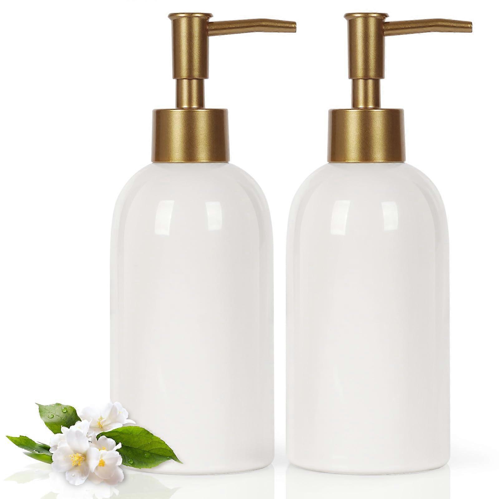 14OZ Ceramic Soap Dispenser Set, White Ceramic Soap Pump for Bathroom and Kitchen, Liquid Fillable (2PC)