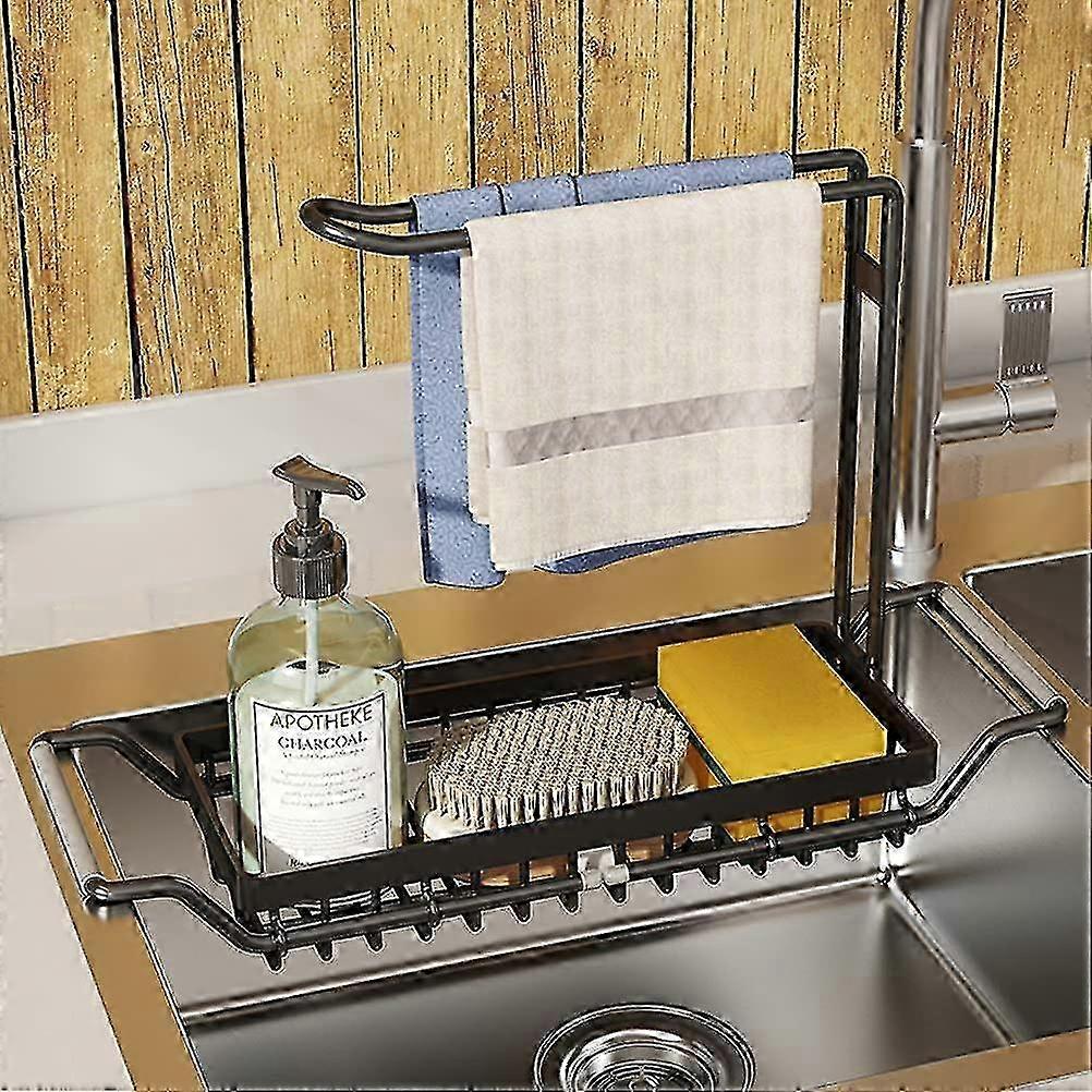 Expandable Kitchen Sink Organizer with Dishcloth Rail for Efficient Storage