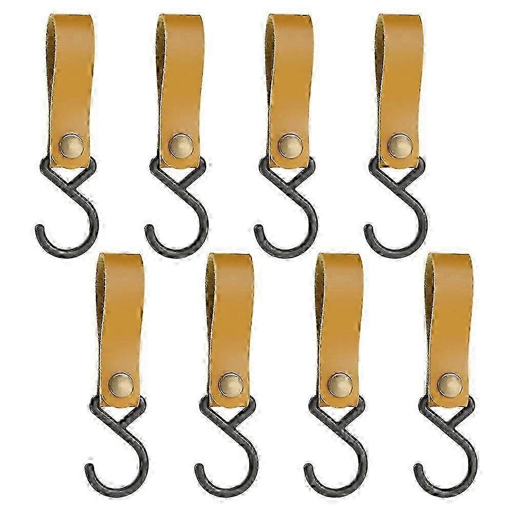 8pcs Leather S-Hooks, Metal Hooks for Hanging, Camping Hook Hanger Stroller Hooks, Leather Hooks
