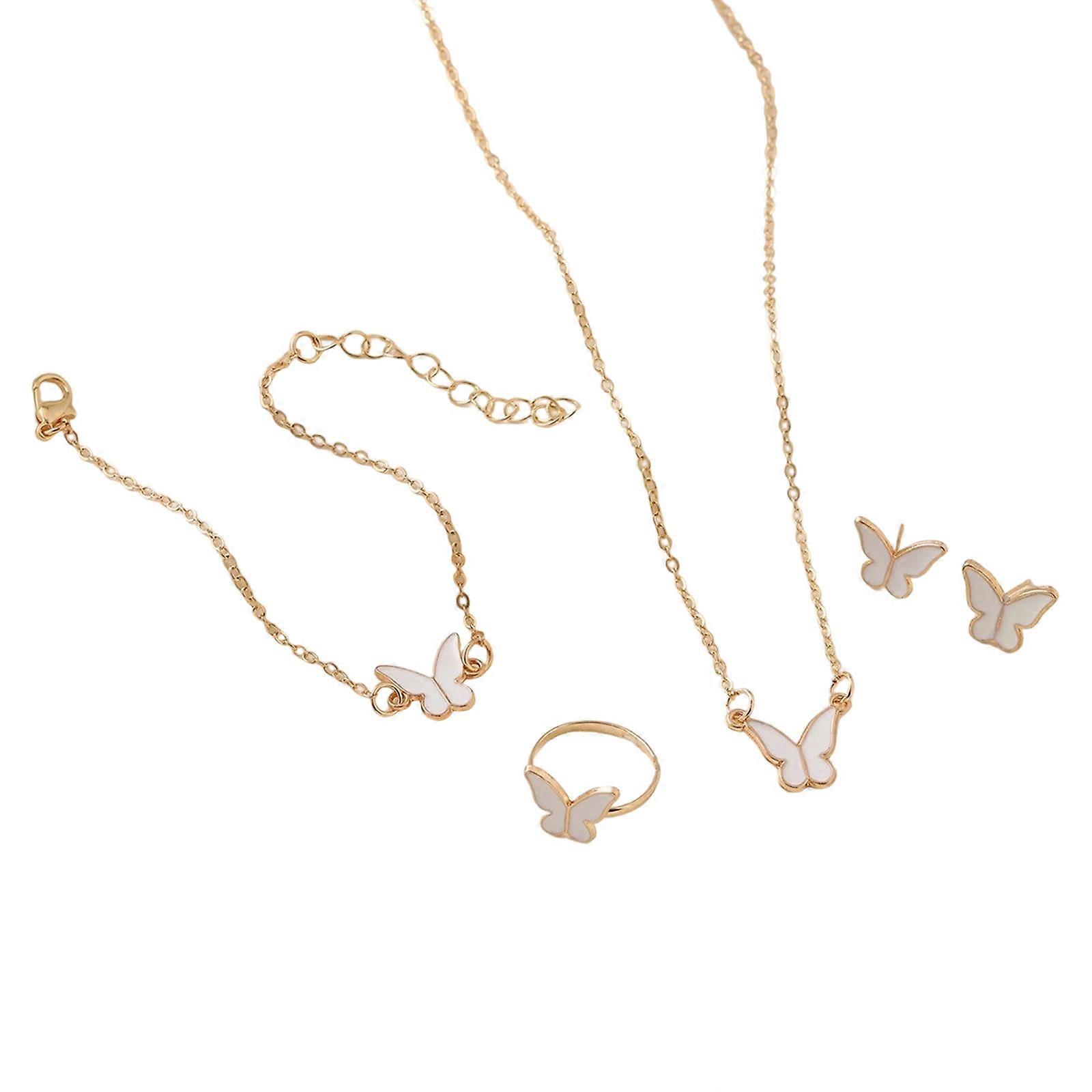 Stylish Butterfly Jewelry Set with Matching Bracelet Ring Studs Charm Perfect for Daily Commute and Special Occasions White
