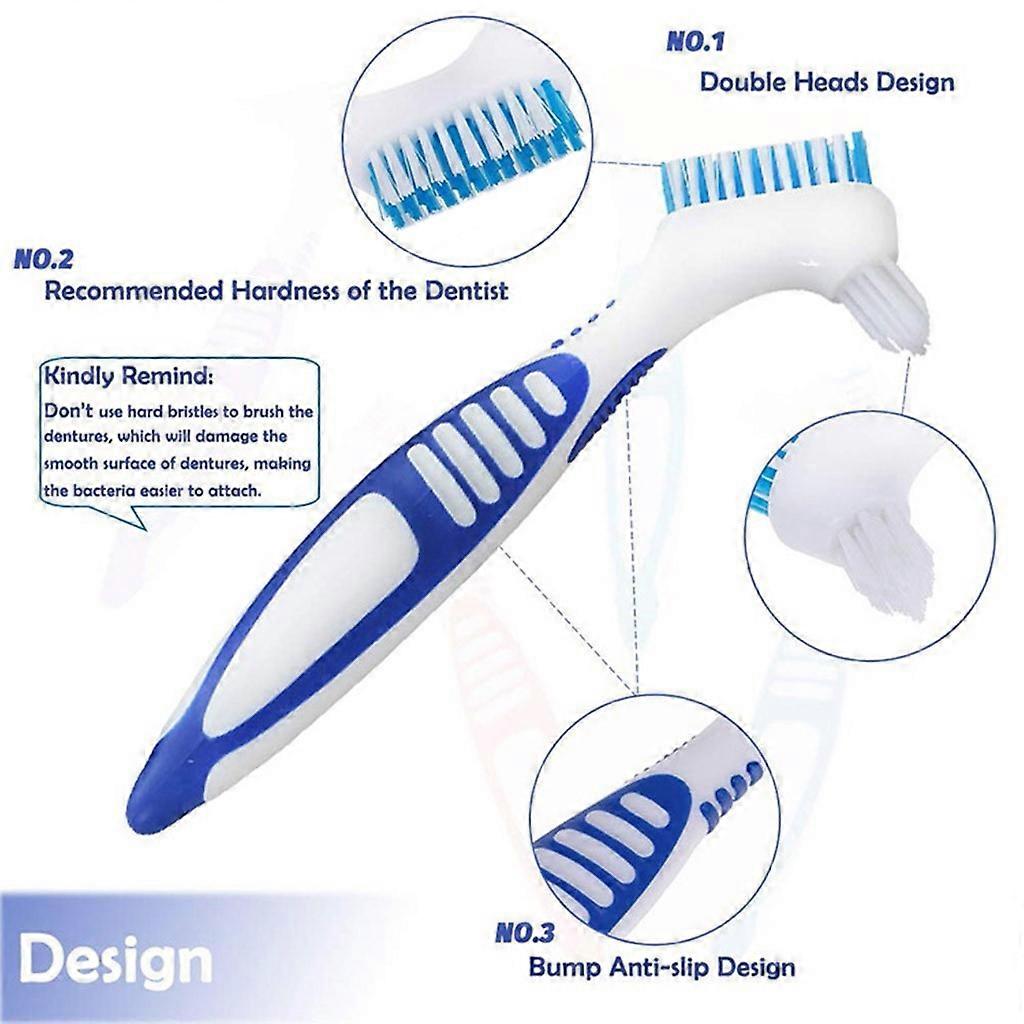 4Pc Denture Teeth Brush Easy Grip Handle Double Sided Toothbrushes