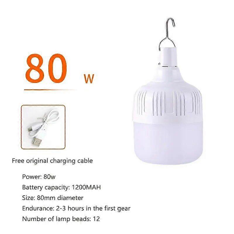 80W Portable Tent Lamp Battery Hook Lantern Rechargeable Lamp BBQ Camping Light Outdoor Bulb USB Hanging LED Emergency Lights