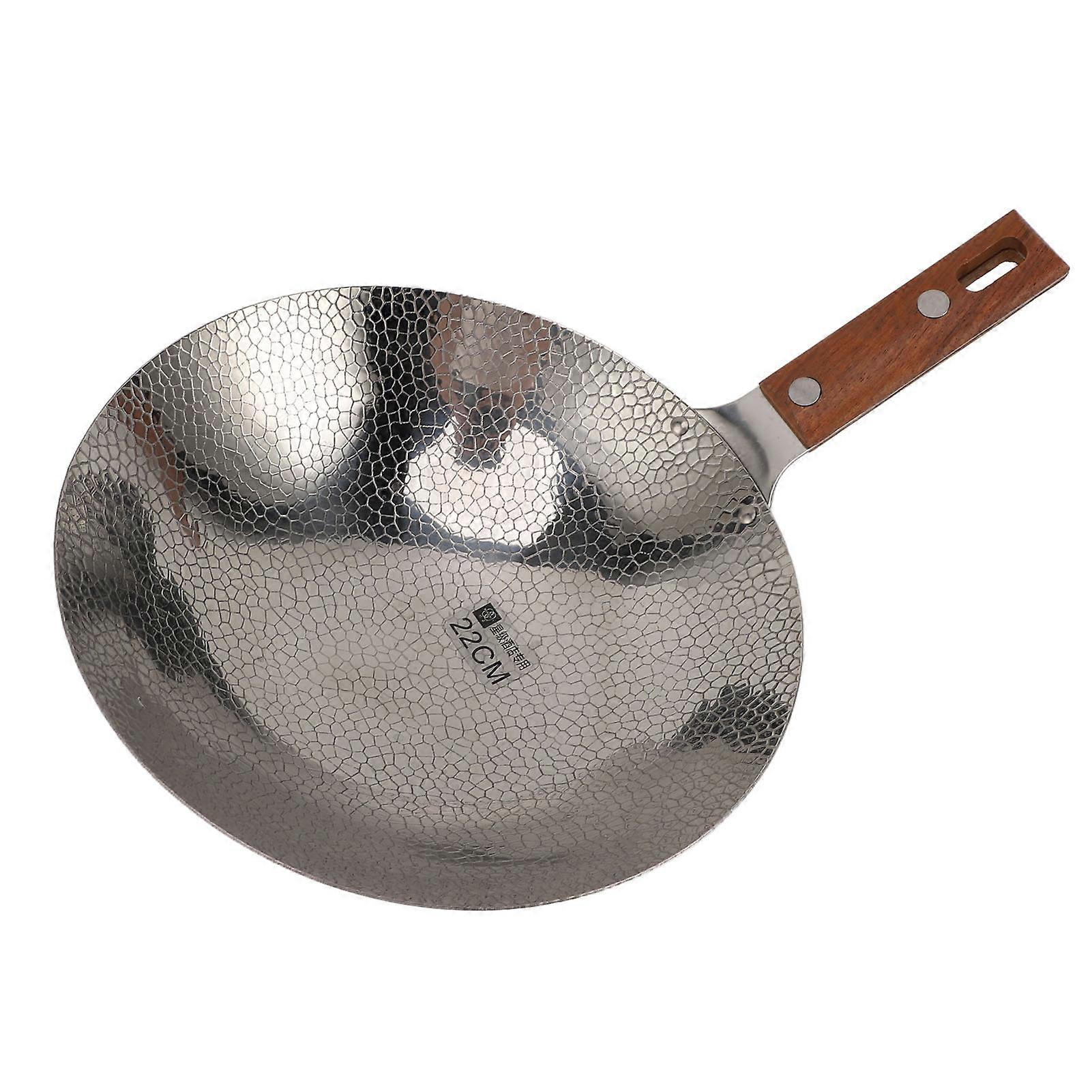 Wooden Handle Frying Pan Fast Heating 304 Stainless Steel Multi Functional Non Stick Stir Fry Pan