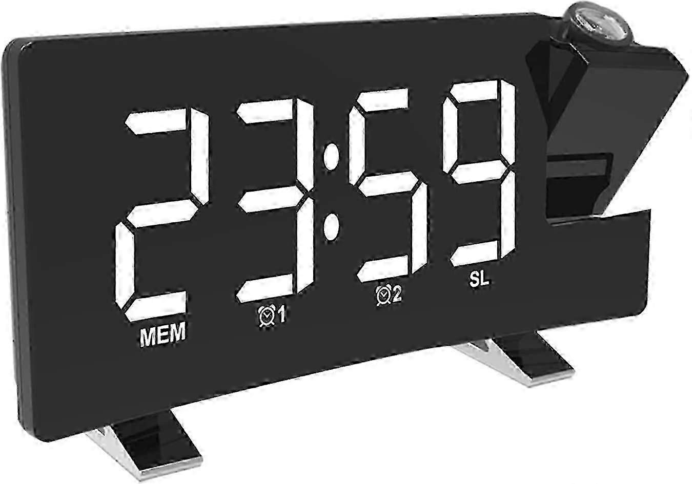 Digital Alarm Clock Projector USB Charging Alarm Clock 180 Degree Display(White)