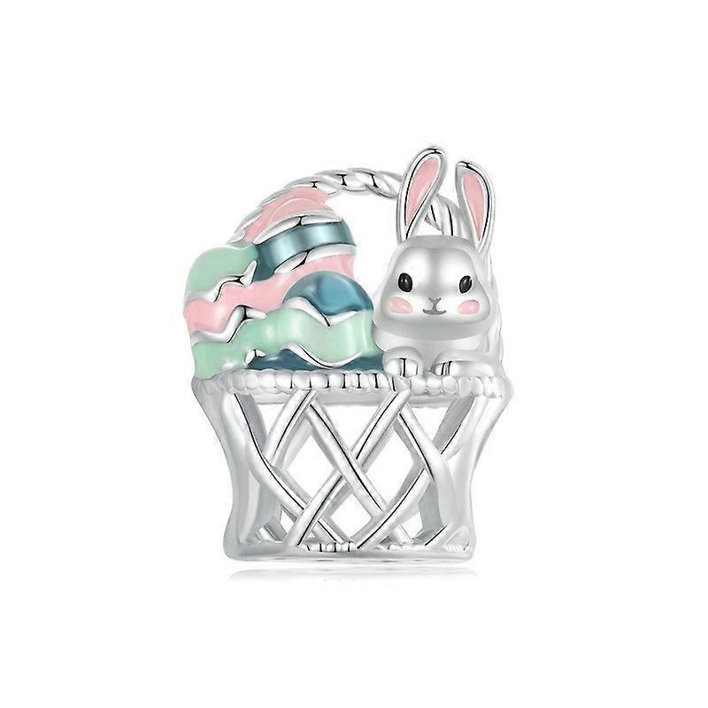S925 Sterling Silver Easter Basket Egg Rabbit DIY Beads BSC997