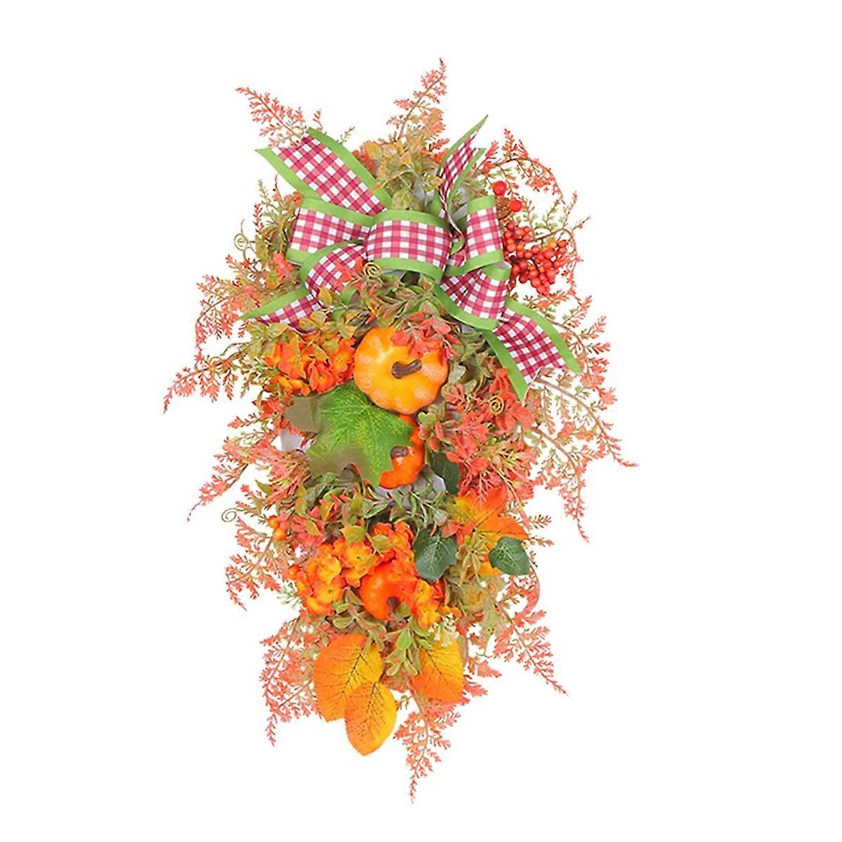 Fall Wreath,Artificial Fall Harvest Teardrop,Autumn Fall Decor