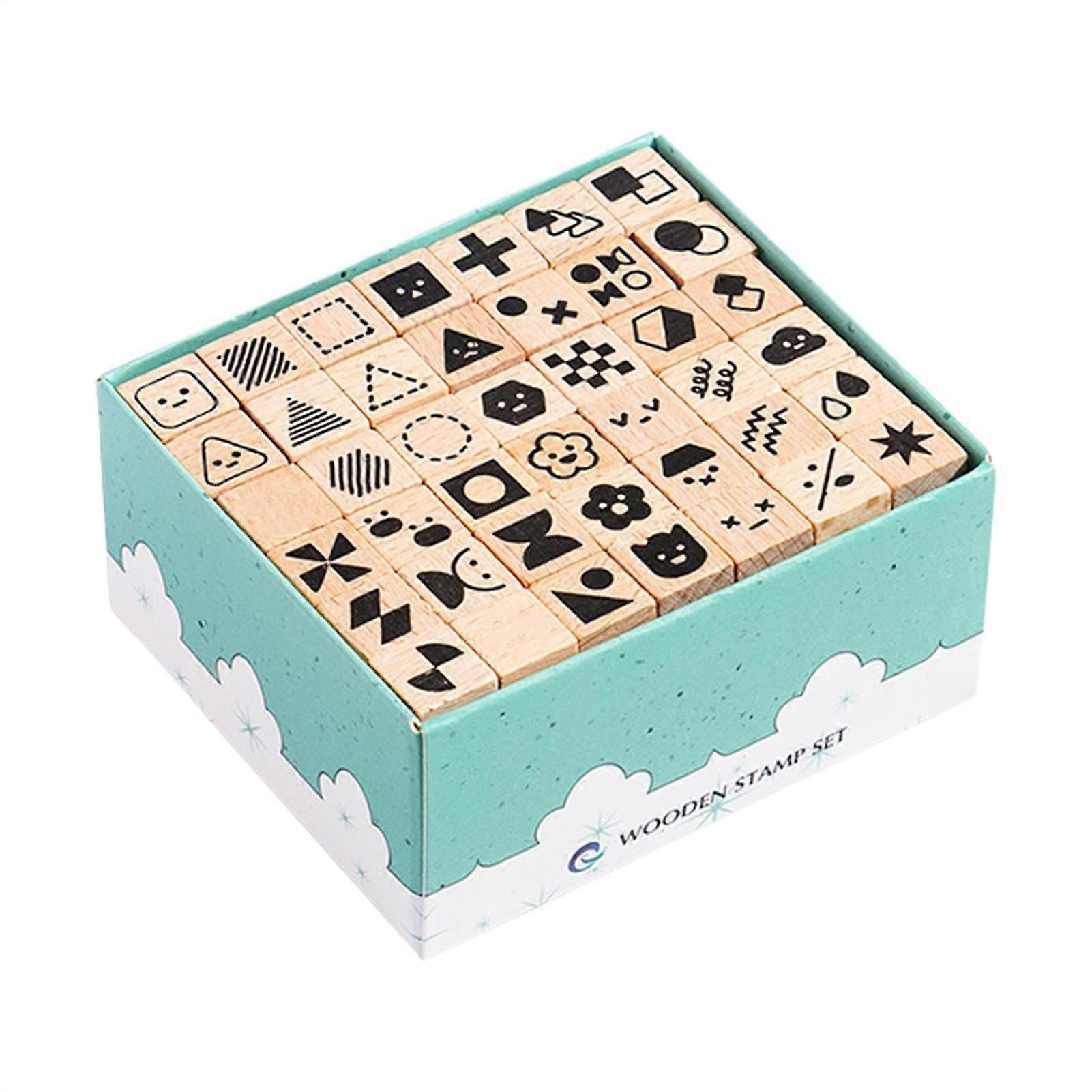 Wooden Stamp Block Set with Geometric Animal Patterns for Scrapbooking and Crafting, 42 Pieces