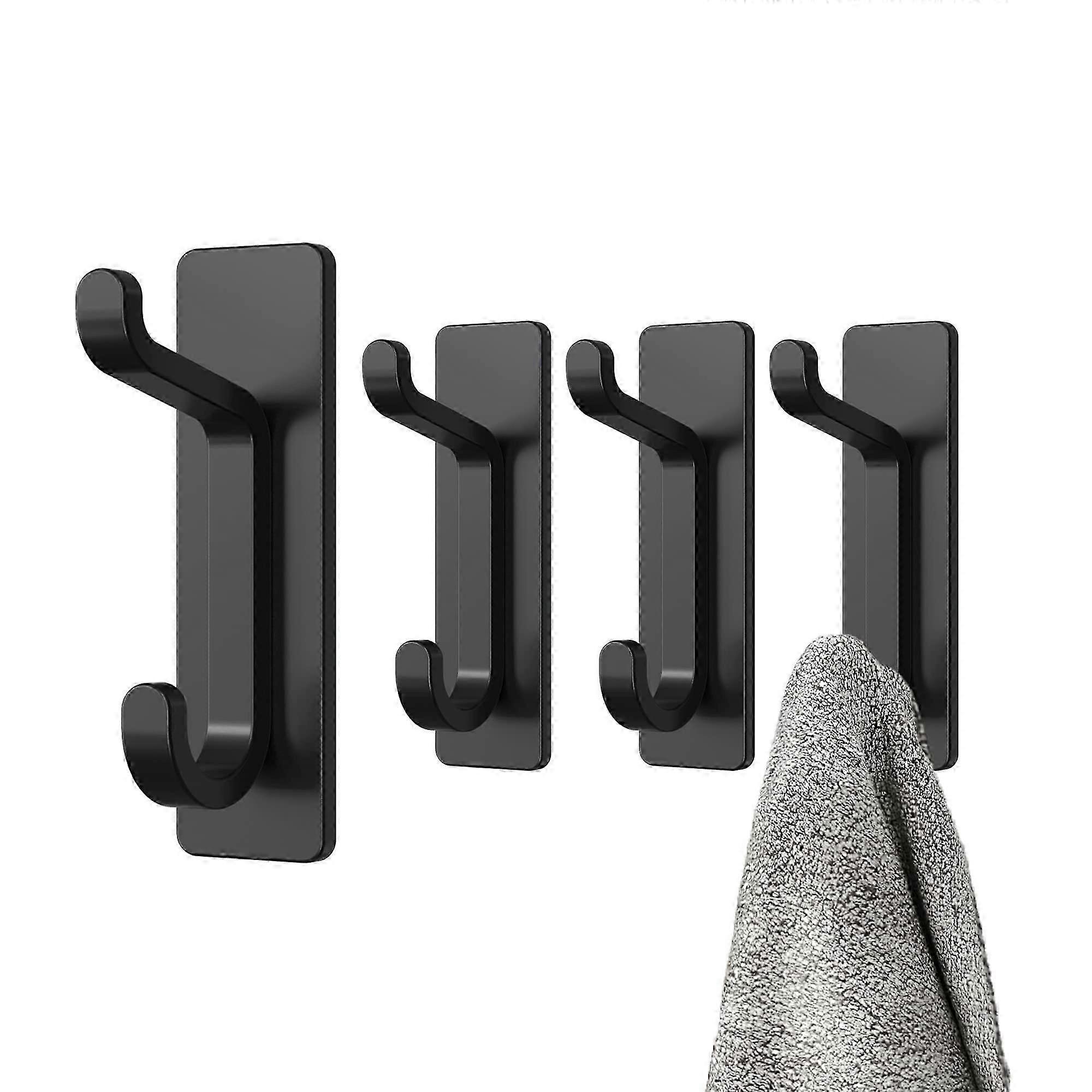 Adhesive Wall Hooks, 4-Pack, No Drill Bathroom & Kitchen Hooks, Waterproof Rustproof