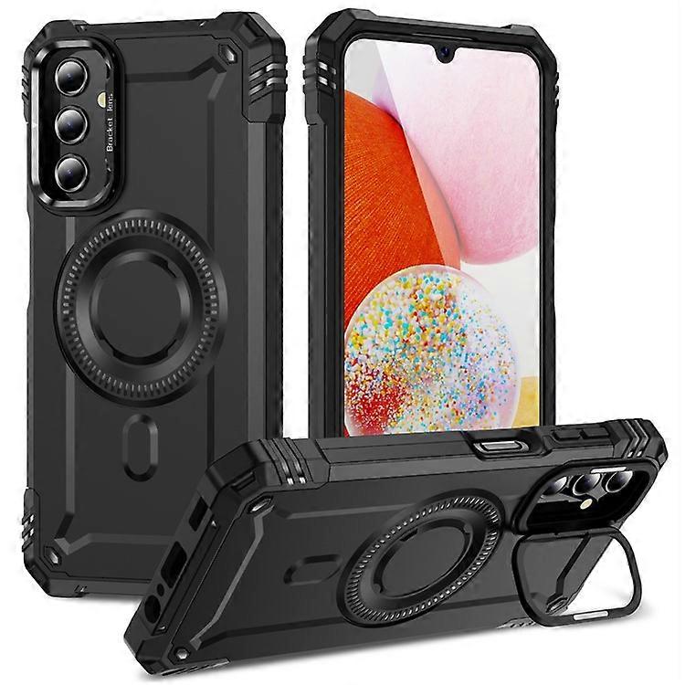 Compatible For Samsung Galaxy A14 4G / 5G Case Compatible with MagSafe Metal Lens Frame Kickstand PC+TPU Mobile Cover