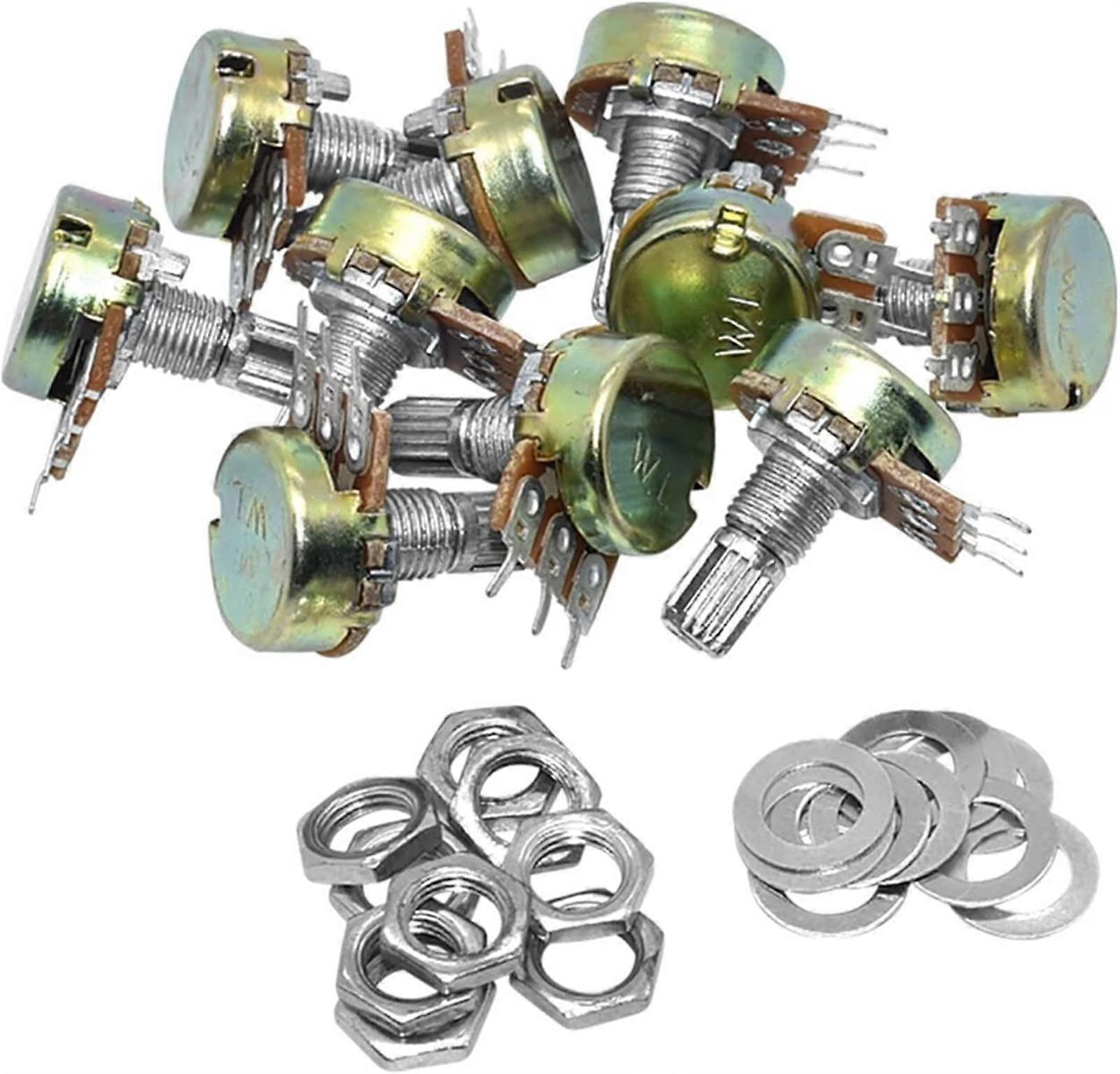 Potentiometer 10 PIECES WH148 Linear B1K B2K B5K B10K B20K B50K B100K B250K B500K B1M 15mm shaft with nuts washers 3pole WH148 (50K Ohm)