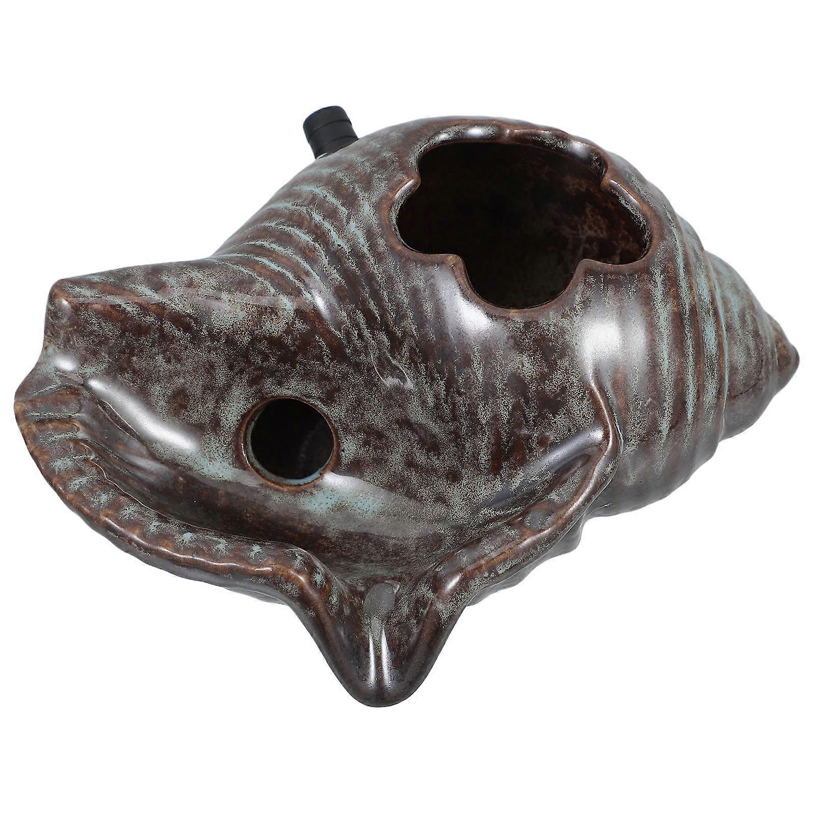 Ceramic Conch Shaped Water Feature Spitter for Fish Tanks Garden Decoration with V-Shaped Water Outlet Brown 1Pack