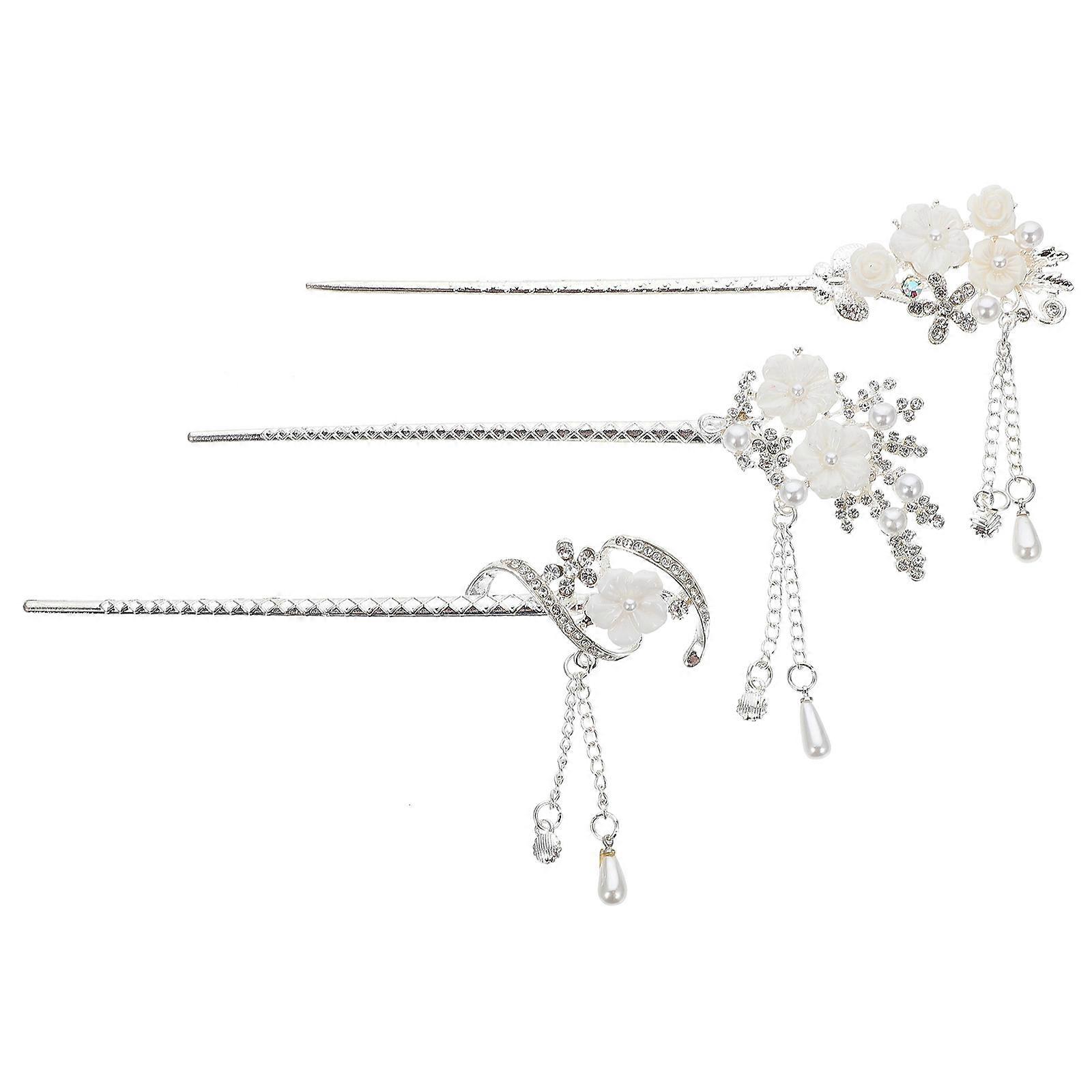 a polished and professional product description based on your input:
**3pcs Vintage Flower Tassel Hair Forks with Rhinestones – Elegant Hair