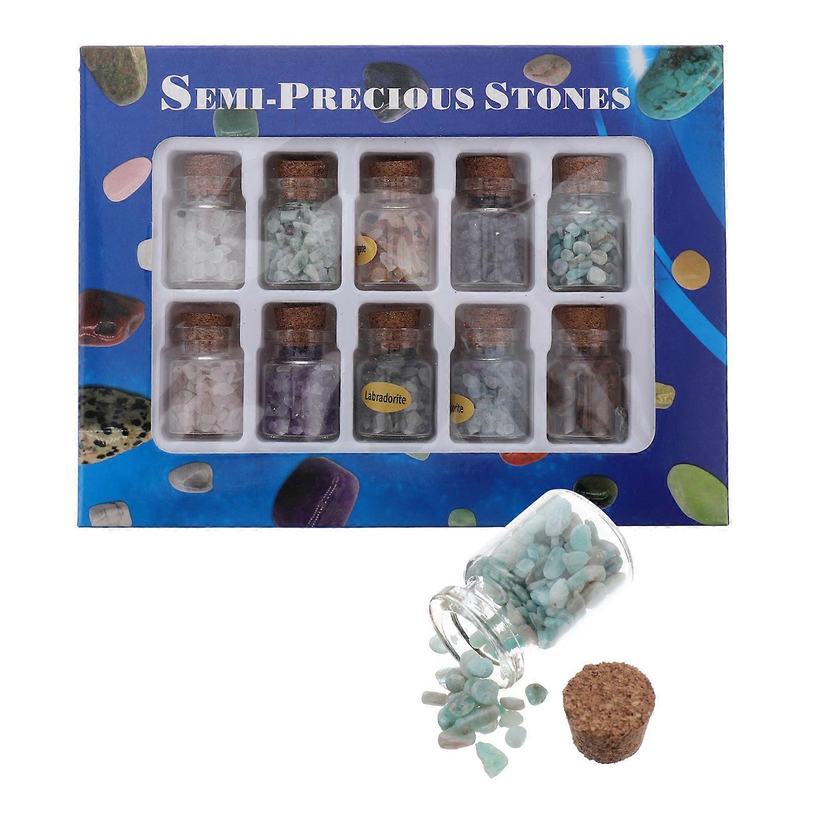 Gemstone Set Natural Crystal Stone Specimens Mini Wishing Bottle For Geography Teaching Crystal Rough Stone 10Pcs