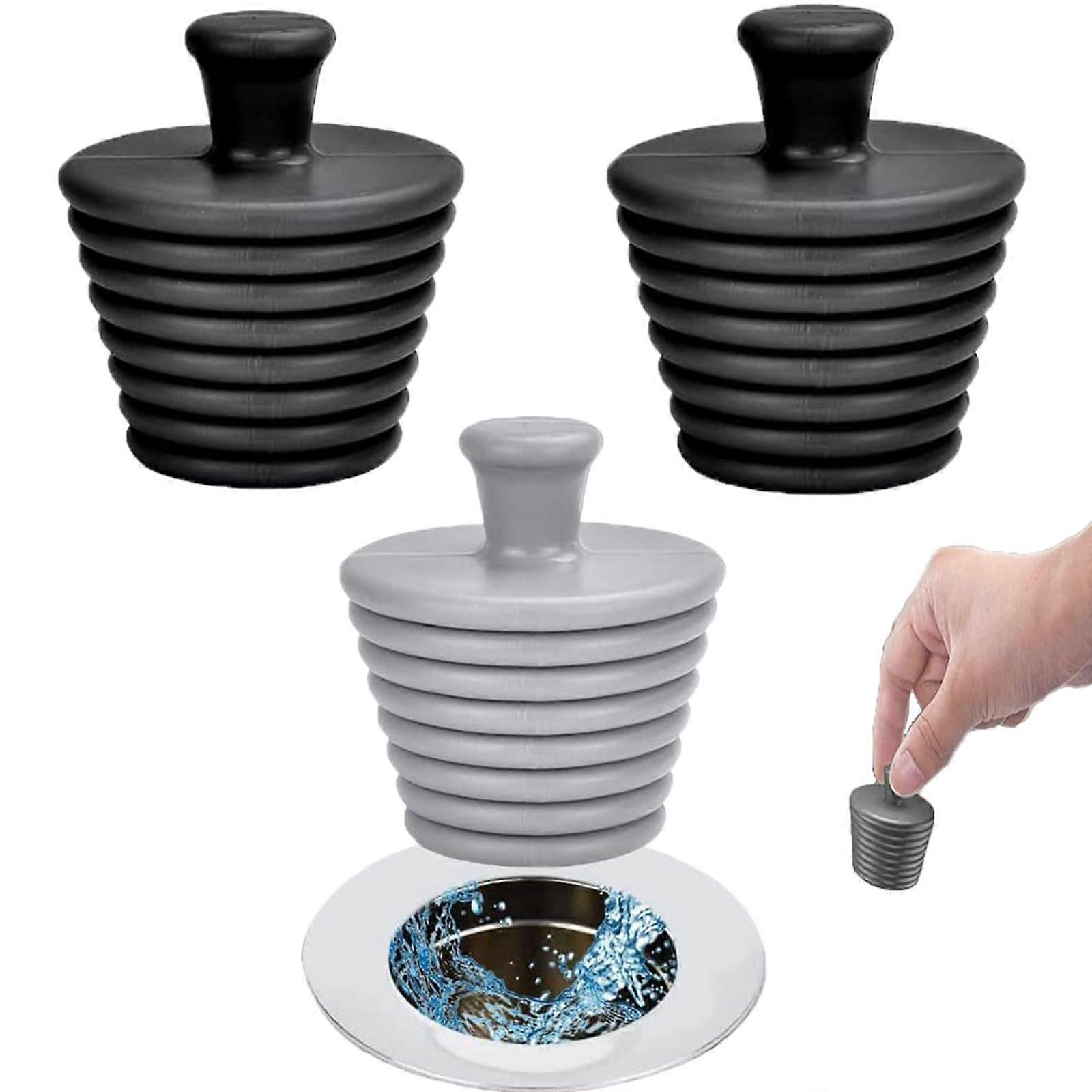3 Pieces Bathtub Stoppers, Silicone Drain Plug(Black, Gray)