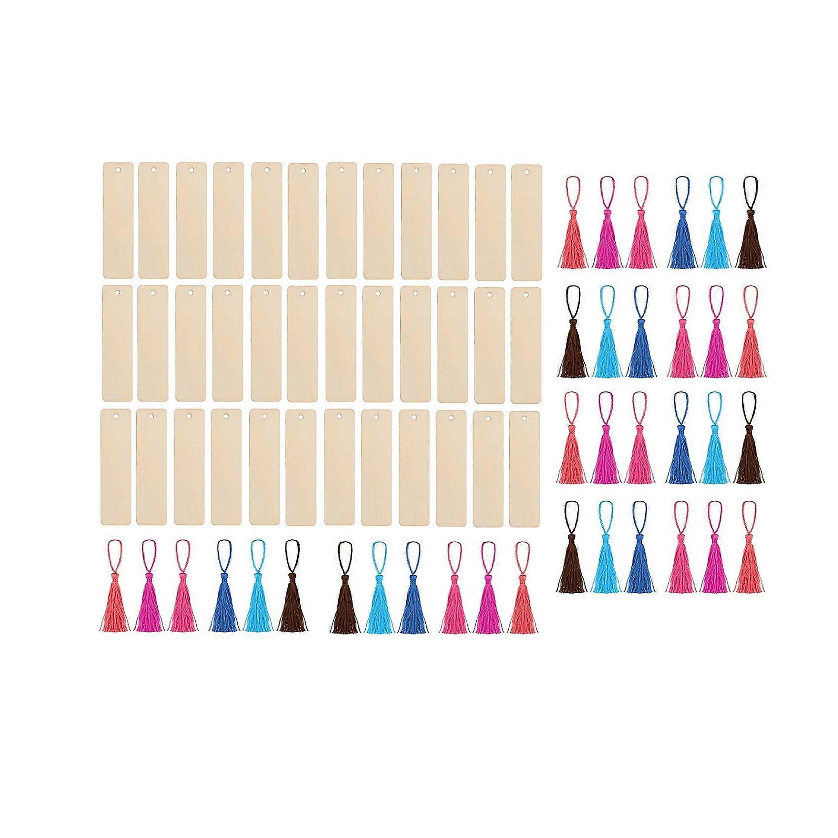 36 PCS Blank Wood Bookmarks and Tassels Book Mark for Kids