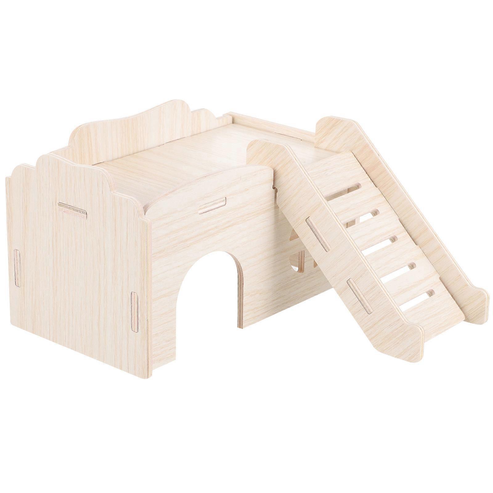 Wooden Hamster Hut with Ladder – Chew Resistant Hideout Villa for Hamsters and Gerbils, Safe & Comfortable Small Pet Shelter