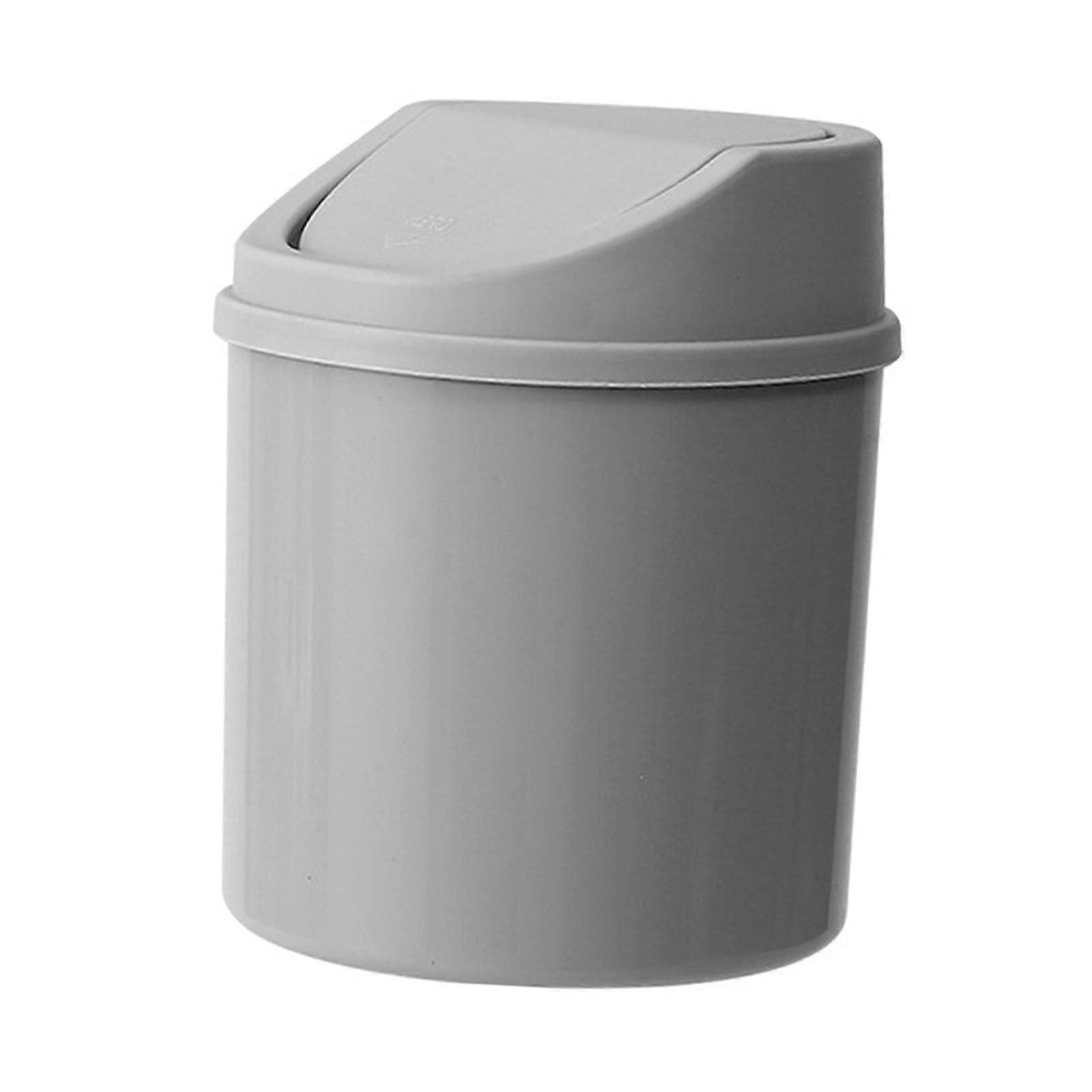 Stylish Desktop Plastic Trash Bin, Multifunctional Small Trash Bin, Compact Waste Basket with Hinged Lid for Kitchen Worktop (Grey)