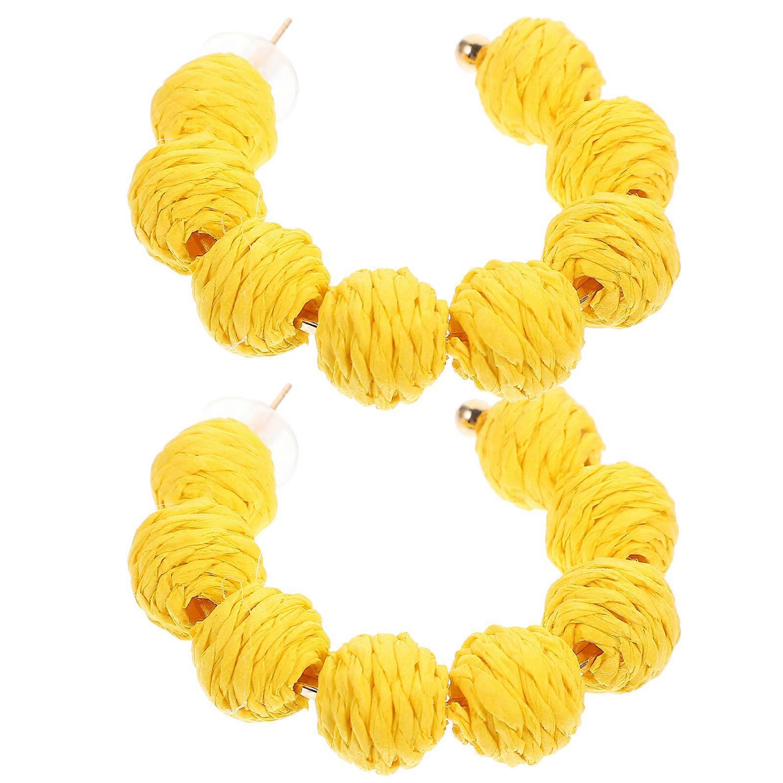 Raffia Ball Earrings Boho Dangle Drop Women Comfortable to Wear Suitable for Long-term Wear 1 Pair
