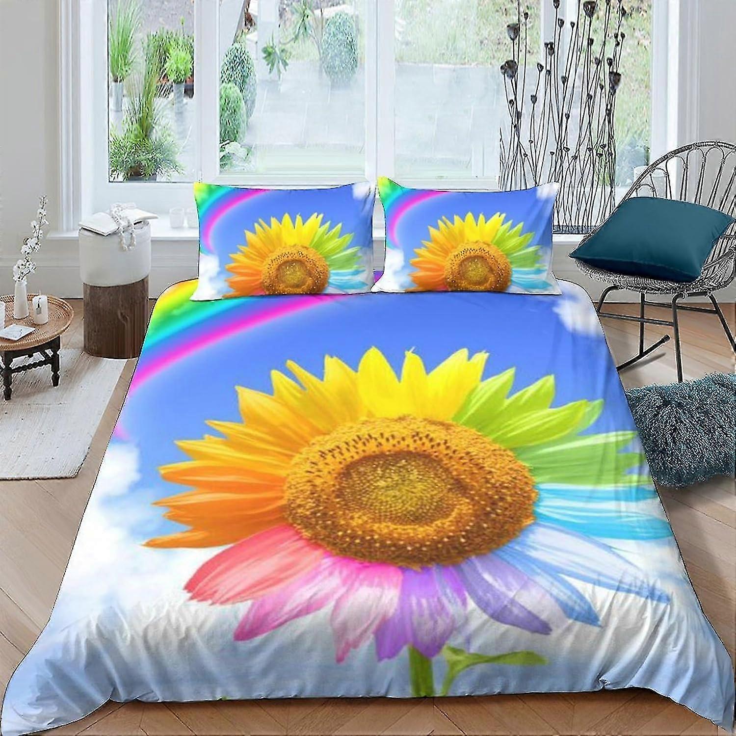 3D Sunflower Pattern Duvet Cover Set Soft Microfiber Double Bedding