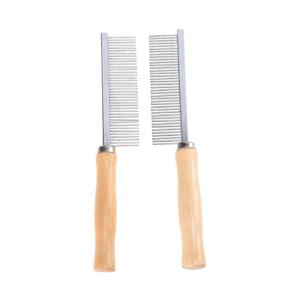 2 pieces pet grooming tool with wooden handle, needle comb for puppies, removes dirt and tangles, ensures cleanliness and neatness.