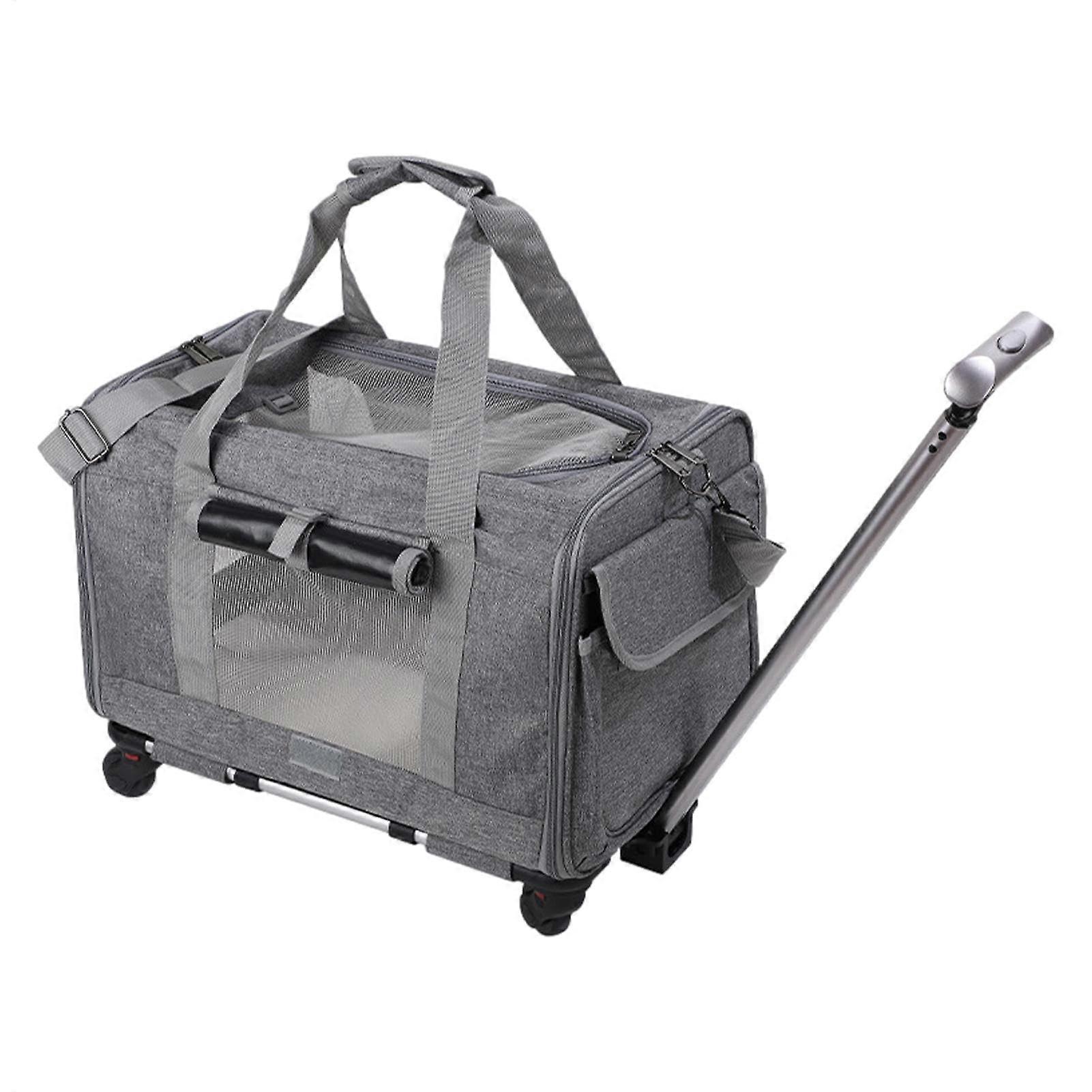 Pet Carrier with Telescopic Handle, Soft Rolling Cat Carrier, Airline Approved in Gray