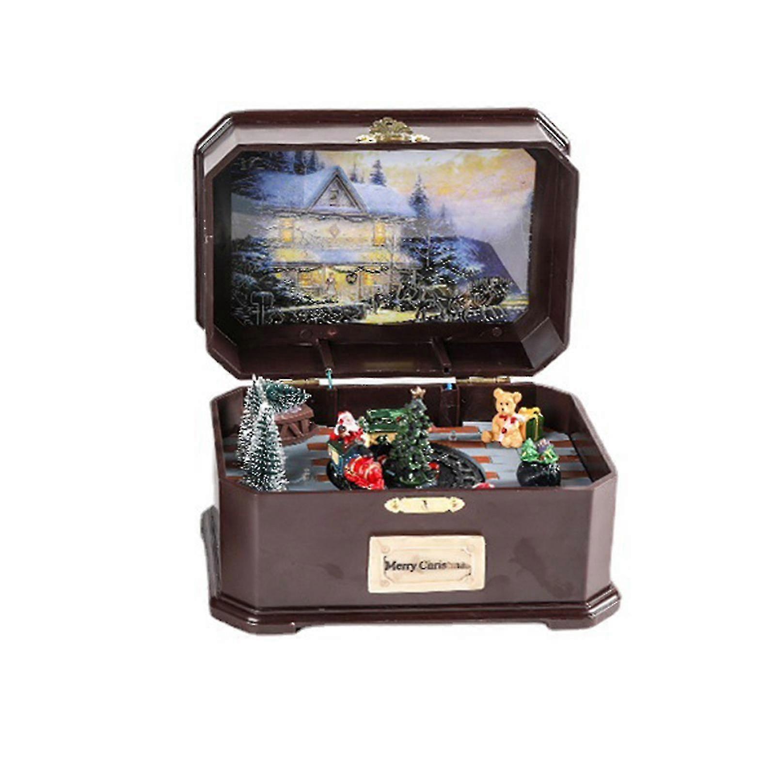Xmas Music Box with Delicate Craftsmanship, Rotatable USB/Battery Powered, Glowing Reusable Christmas Decoration