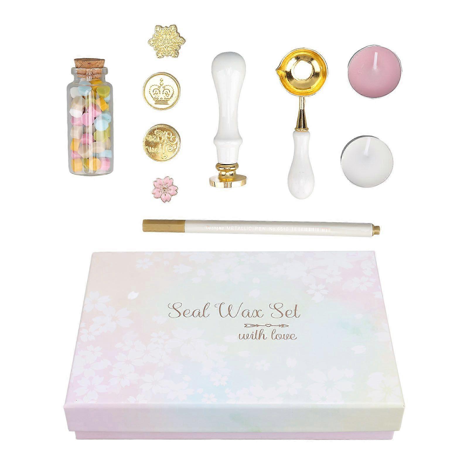 2025最新モデル10PCSワックスシールスタンプセット桜の白い木製ハンドル