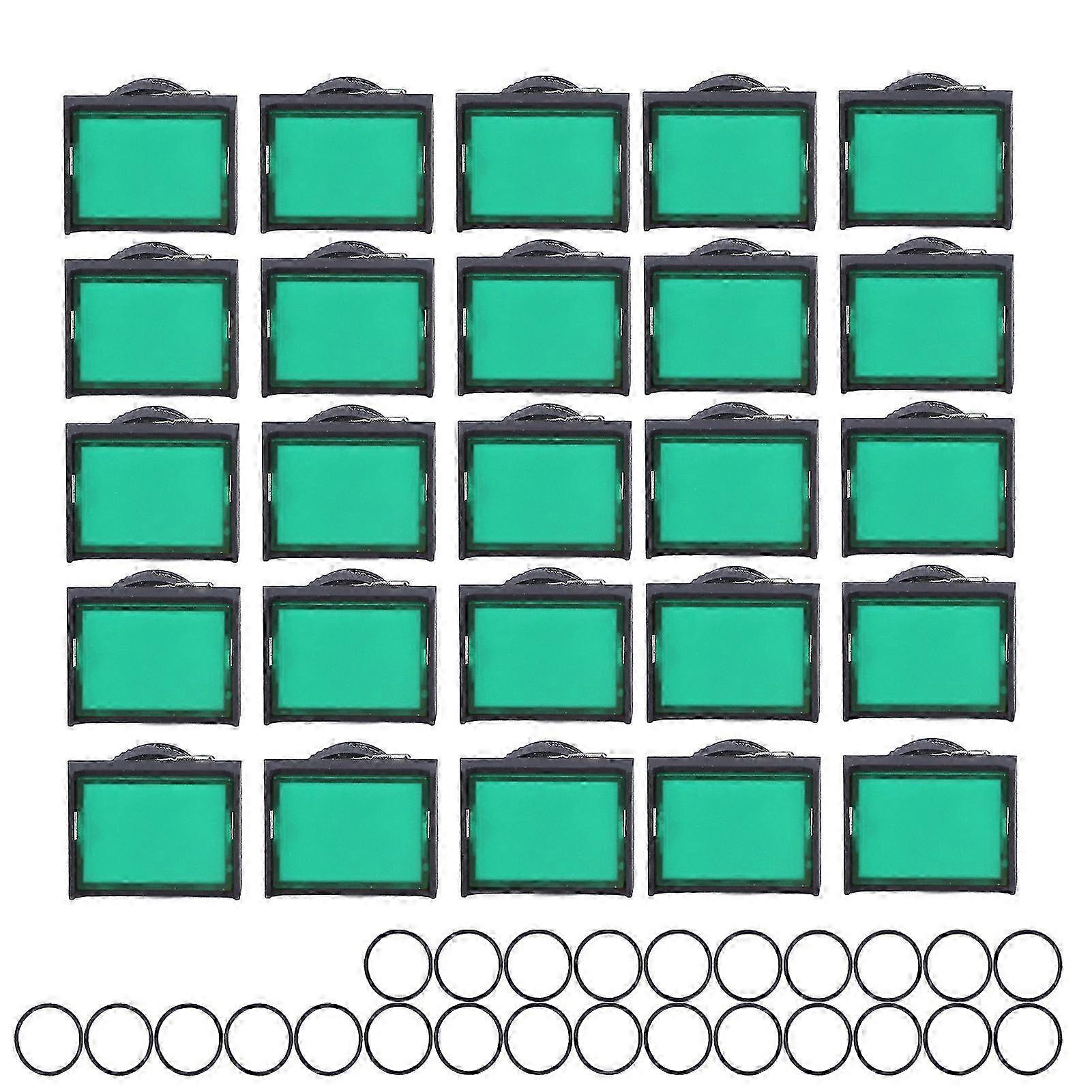25Pcs Momentary Push Button Switch Self Locking Rectangle with Light 12V 16mm (Green) Suitable for Certain Brands