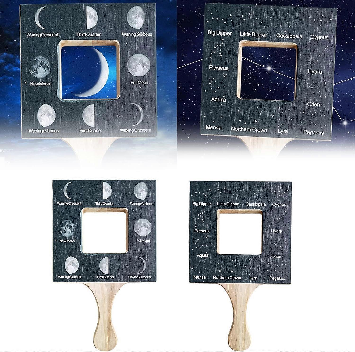 Nature Guide Finder Frame Wooden Double Sided Nature Viewfinder Outdoor Identification Guide Tool Leaf Cloud (Moon Star)