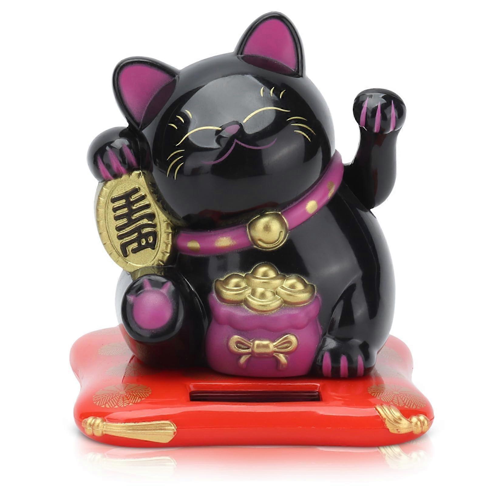 Maneki Neko Black Moving Arm Fortune Cat 2.6 X 2.8 X 3.1 Inch Lucky Cat Figurine