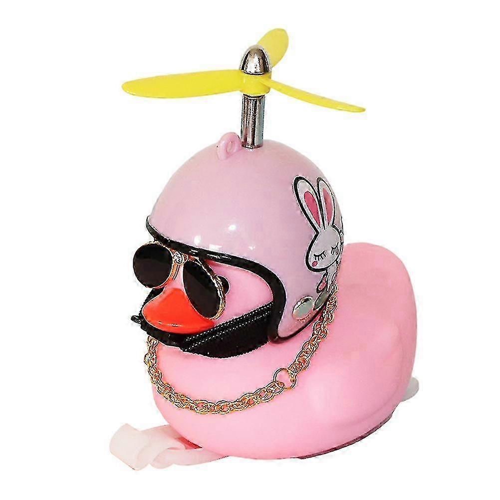 Cute Duck Car Ornaments for Dashboard with Sunglasses and Propeller Helmet, Gold Chain