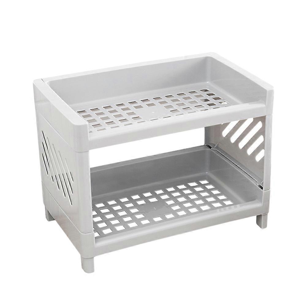 Countertop Shelf for Kitchen Double Layers Tableware Storage Rack Plastic Organizer 24.3*15.2*18.5cm Grey 1Pcs