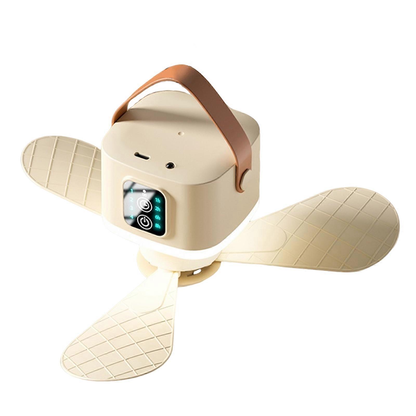 Silents Ceiling Fan With Light 7200/3600mAh Rechargeable Battery Remote Controls 4 Speed Adjustable Portable Fan For Camping Tent Hanging Bracket 