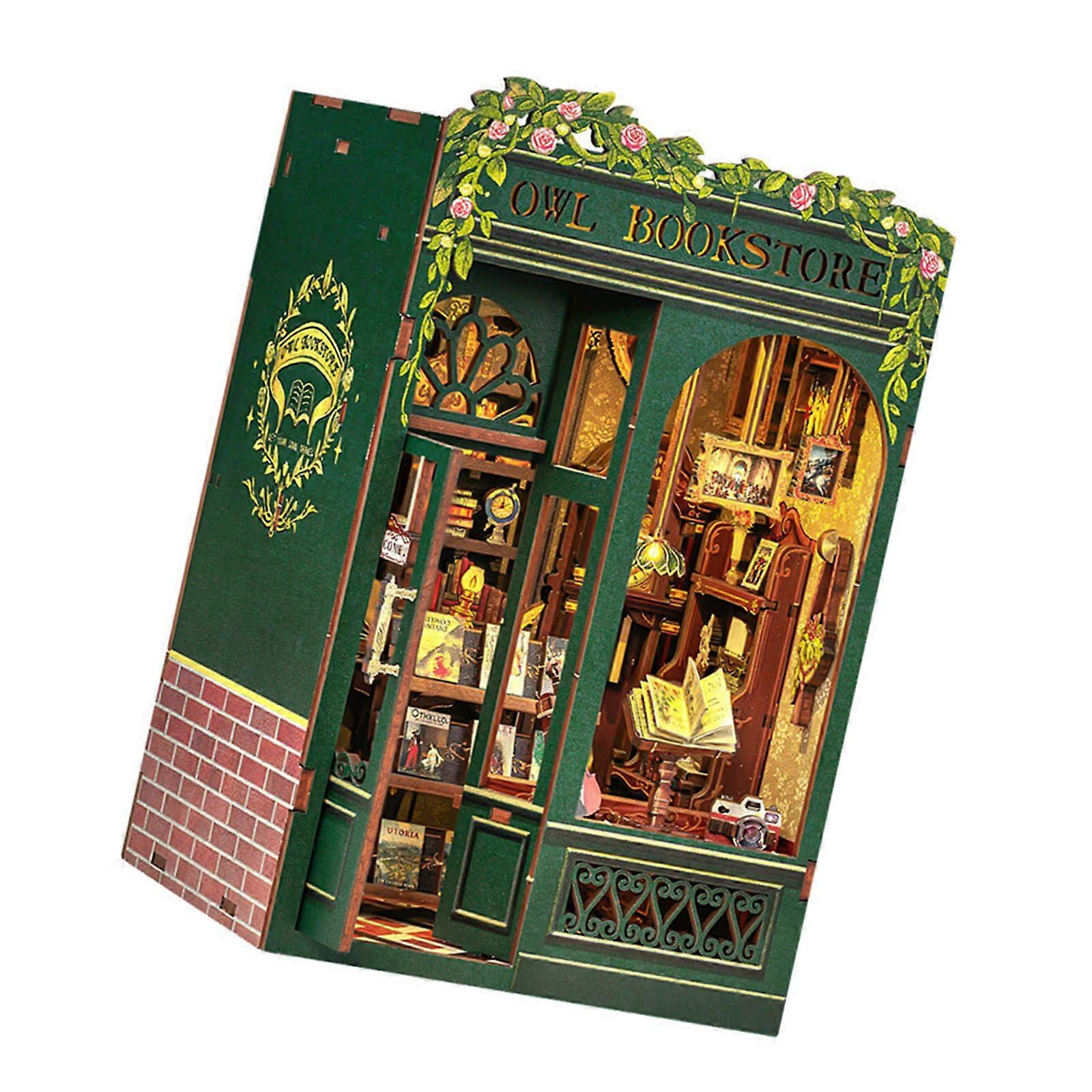 Creative 3D Wooden Bookstore Model Kits for Adults and Teens – Touch Control Lighting, Decorative Desk Ornament Craft