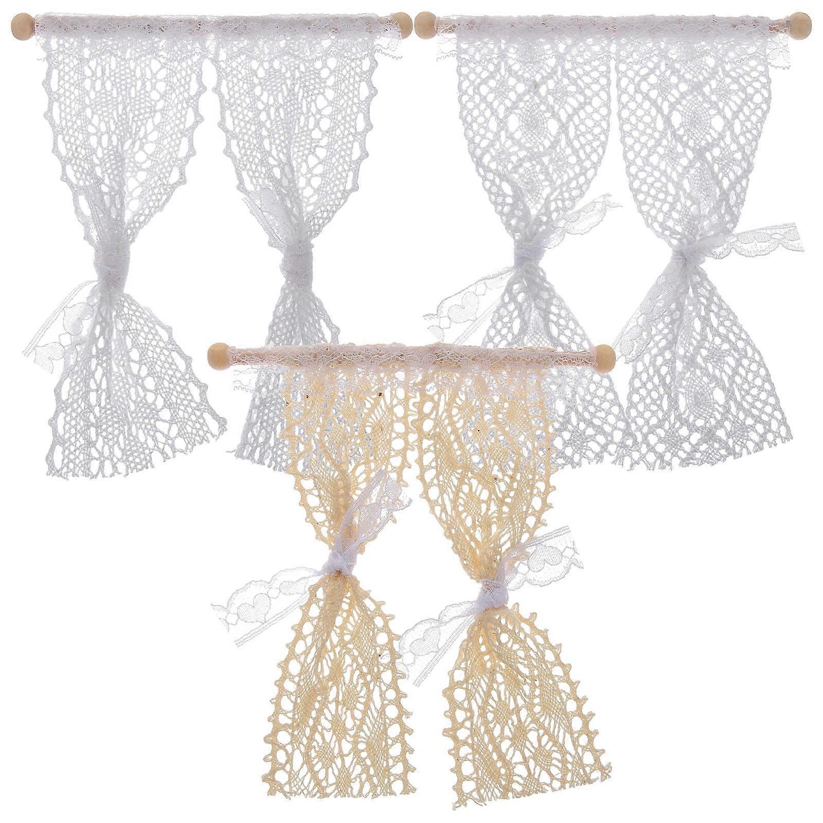 3pcs Lace Curtains for Dollhouse Tiny Windows Realistic Miniature Room Decor Accessories for Dollhouse Decorations