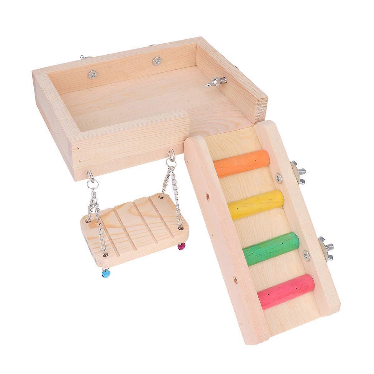 Funny Bird Swing Hamster Bite Toy with Ladder for Playing Assorted Color Plastic 3pcs Toy