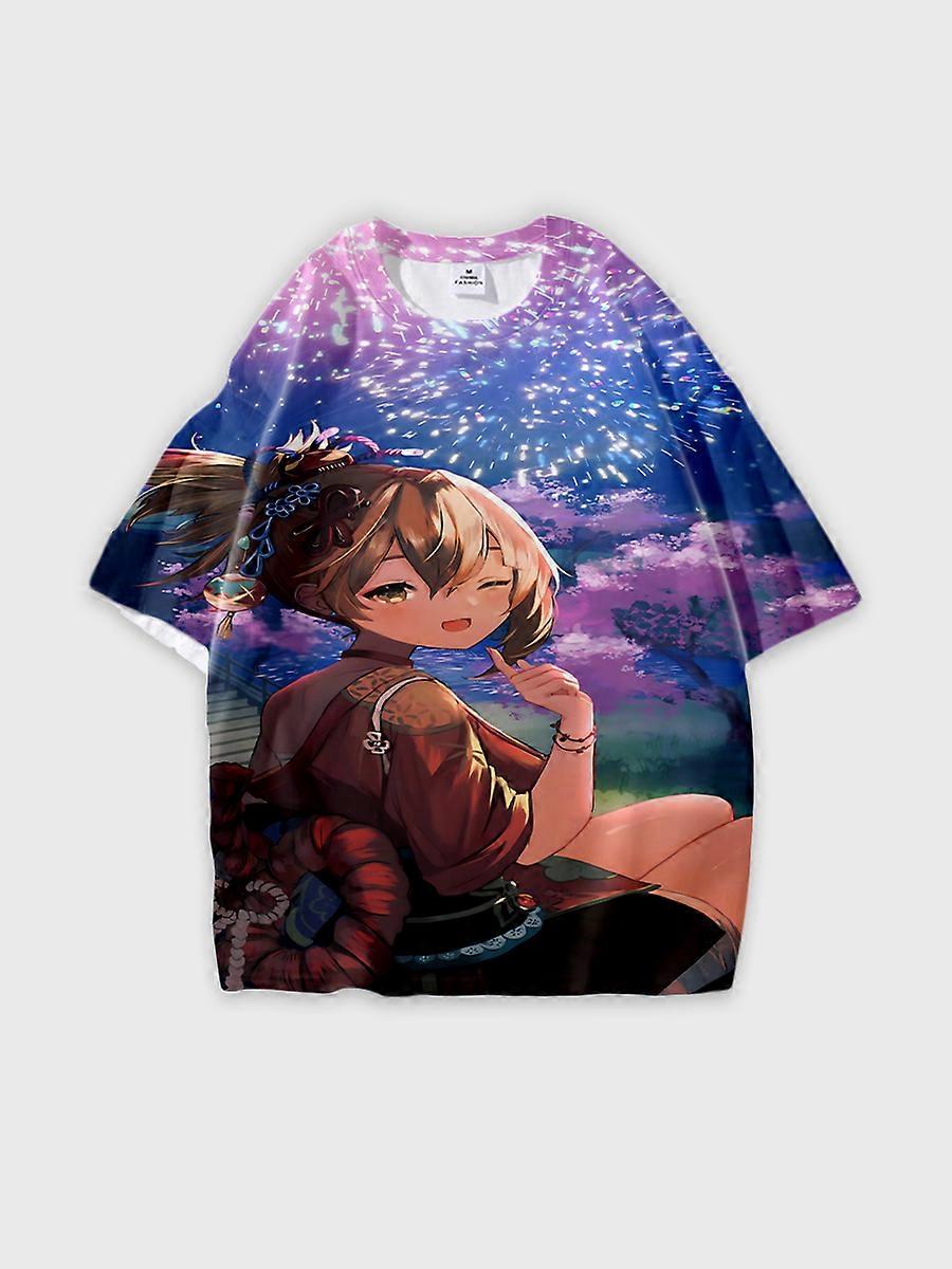 T-shirt round neck Role Pattern loose short sleeve D319