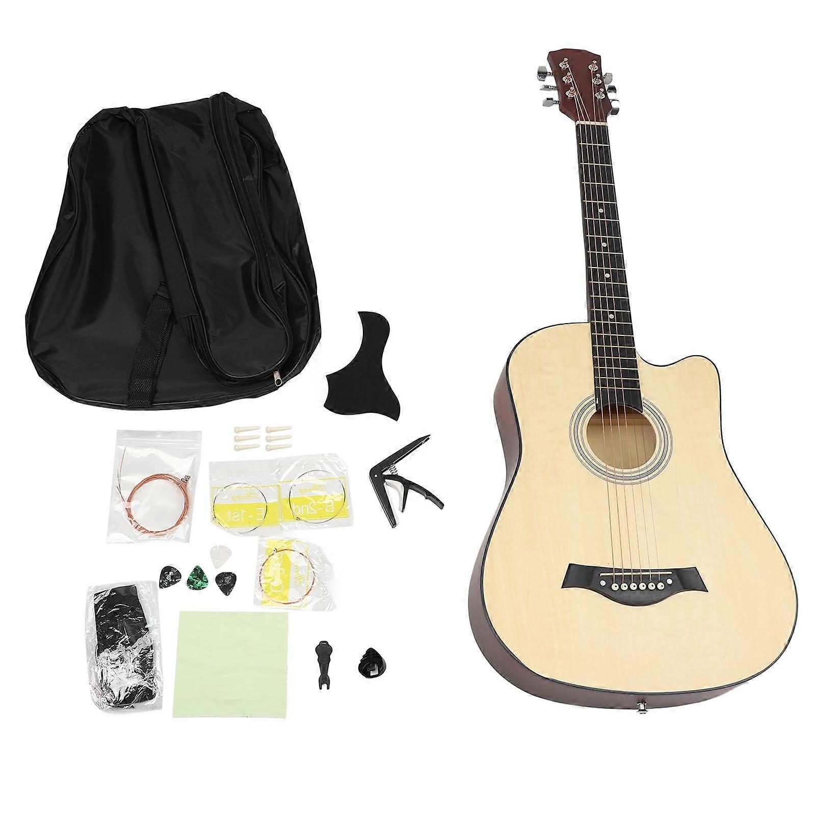 Folk Guitar Kit 38in Wooden 6 Strings Basswood for Practice Playing Wood Color Matte