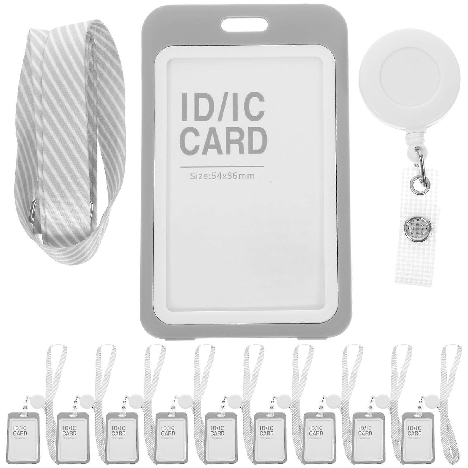 Clear Badge Sleeve Card Holder For Nurses Employee Identification Compact Size Light Grey 10 Sets