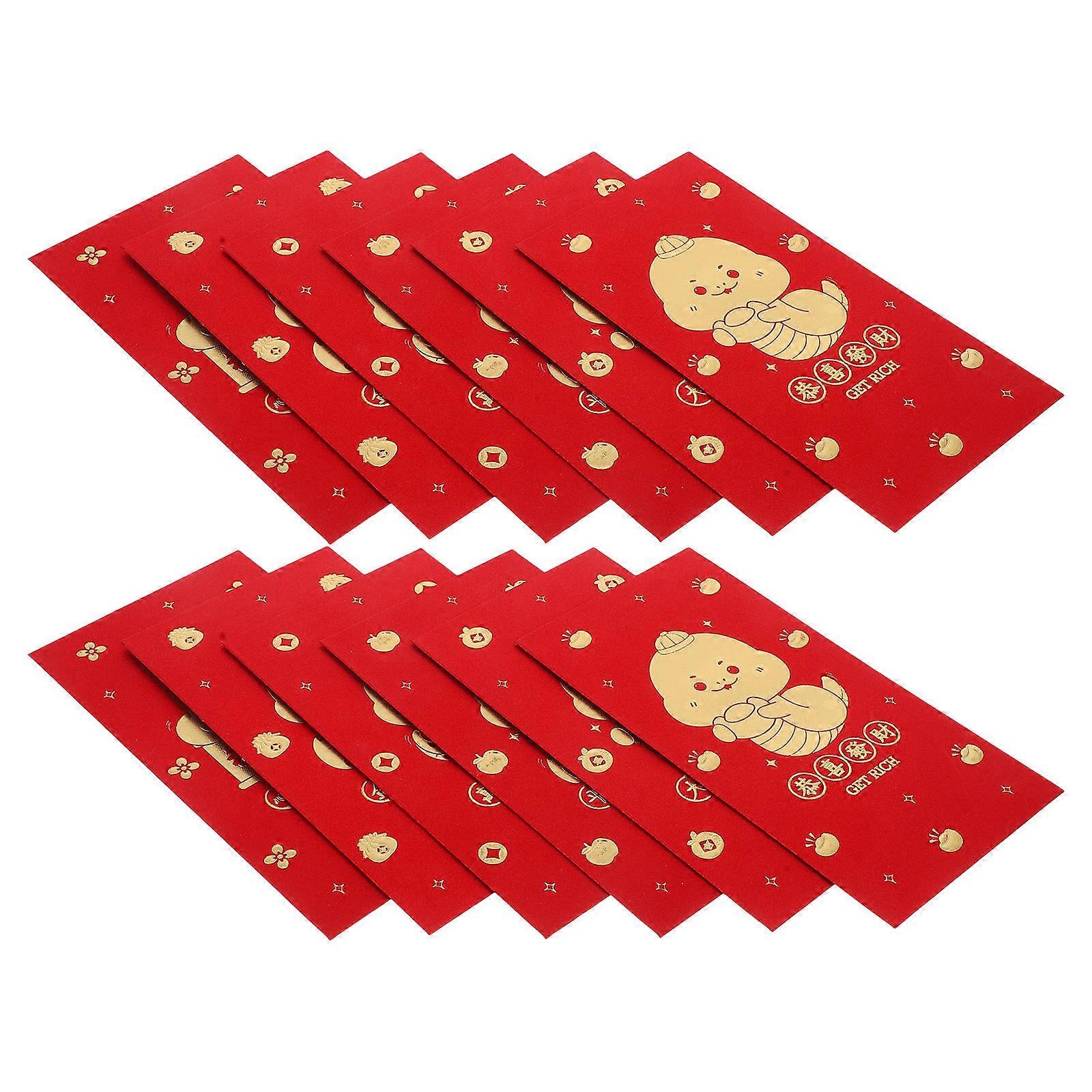 Lunar New Year Red Envelopes with Traditional Design and Glittery Texture for Festival Use Red Paper Envelopes 12pcs