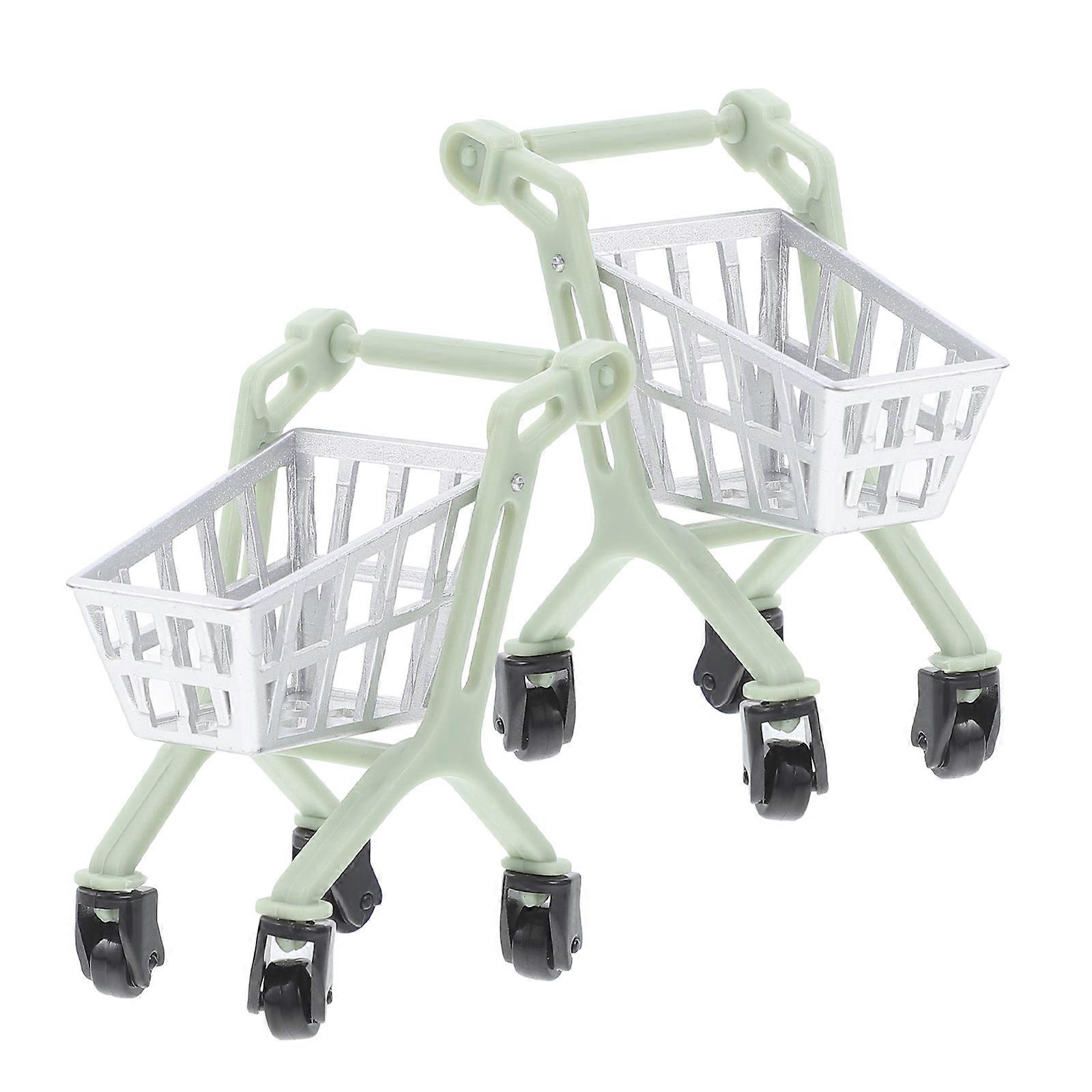 2pcs Miniature Shopping Cart for Pretend Play – Trolley for Dollhouse Decor & Children's Role Play Fun