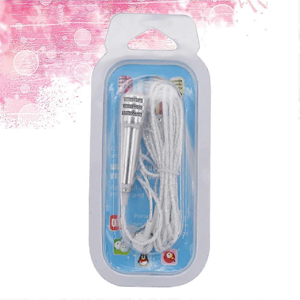 Portable Mini Microphone for Mobile Phone Silver Handheld Condenser Mic with Earphones 0.5 oz