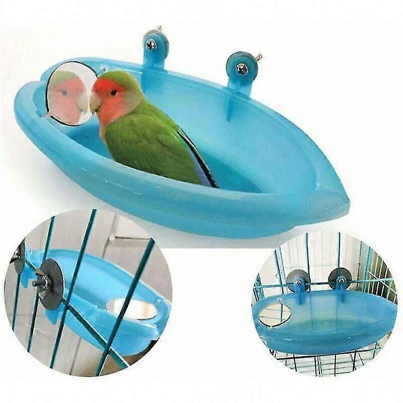 Hanging Bird Bath Bowl for Parrots Budgies Cockatiels with Mirror Feeder Toy