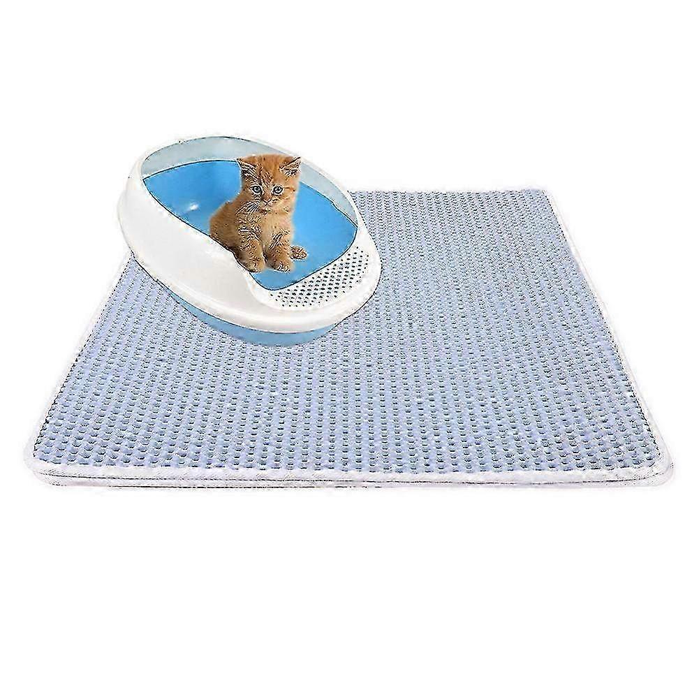 Dual Layer Waterproof Non-Slip Cat Litter Mat in Light Blue - 30x30cm Pet Pad for Easy Clean-Up & Mess Control
