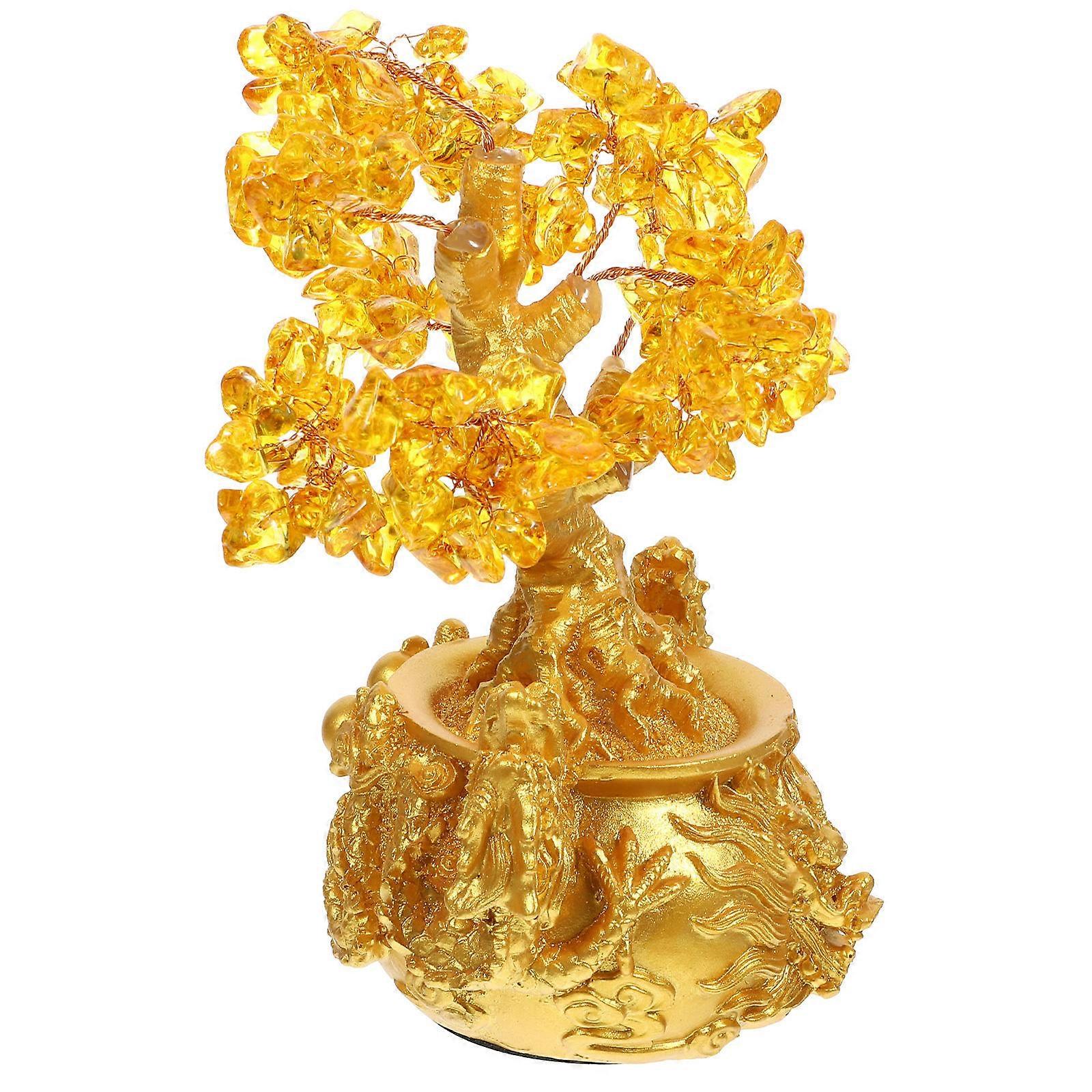 Yellow Crystal Money Tree Fortune Tree for Desktop Use 1Pcs Feng Shui Decor